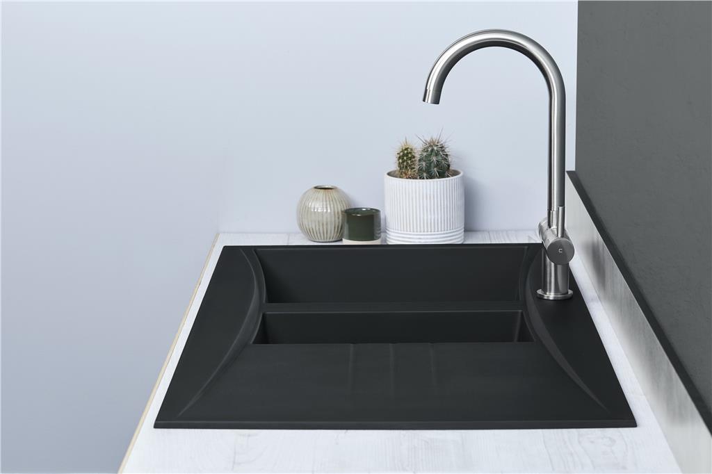 Liquida SEV150BL 1.5 Bowl Composite Reversible Black Kitchen Sink And Waste Kit