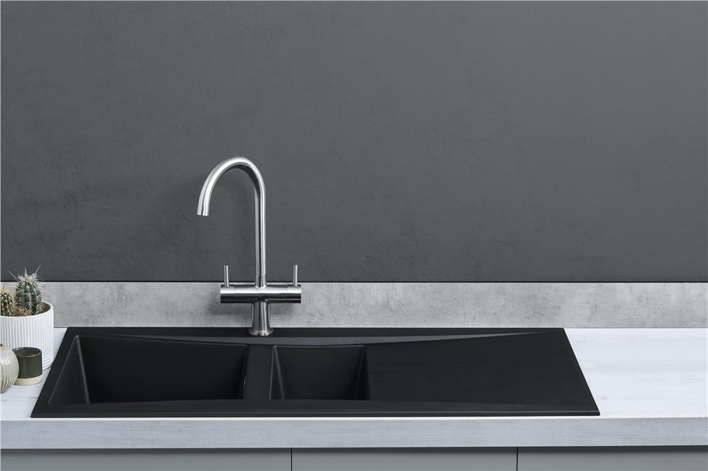 Liquida SEV150BL 1.5 Bowl Composite Reversible Black Kitchen Sink - GRADED