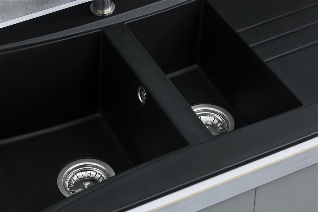 Liquida SEV150BL 1.5 Bowl Composite Reversible Black Kitchen Sink - GRADED