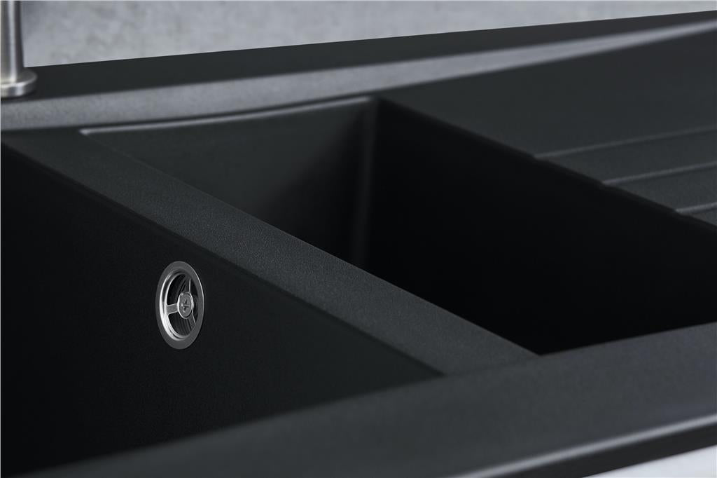 Liquida SEV150BL 1.5 Bowl Composite Reversible Black Kitchen Sink And Waste Kit