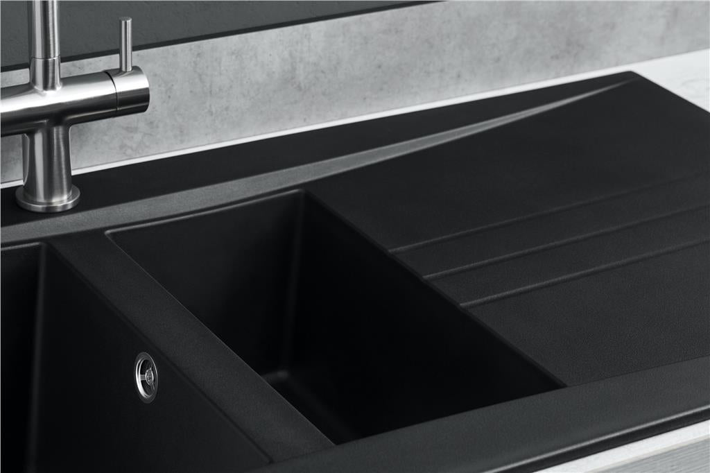 Liquida SEV150BL 1.5 Bowl Composite Reversible Black Kitchen Sink And Waste Kit