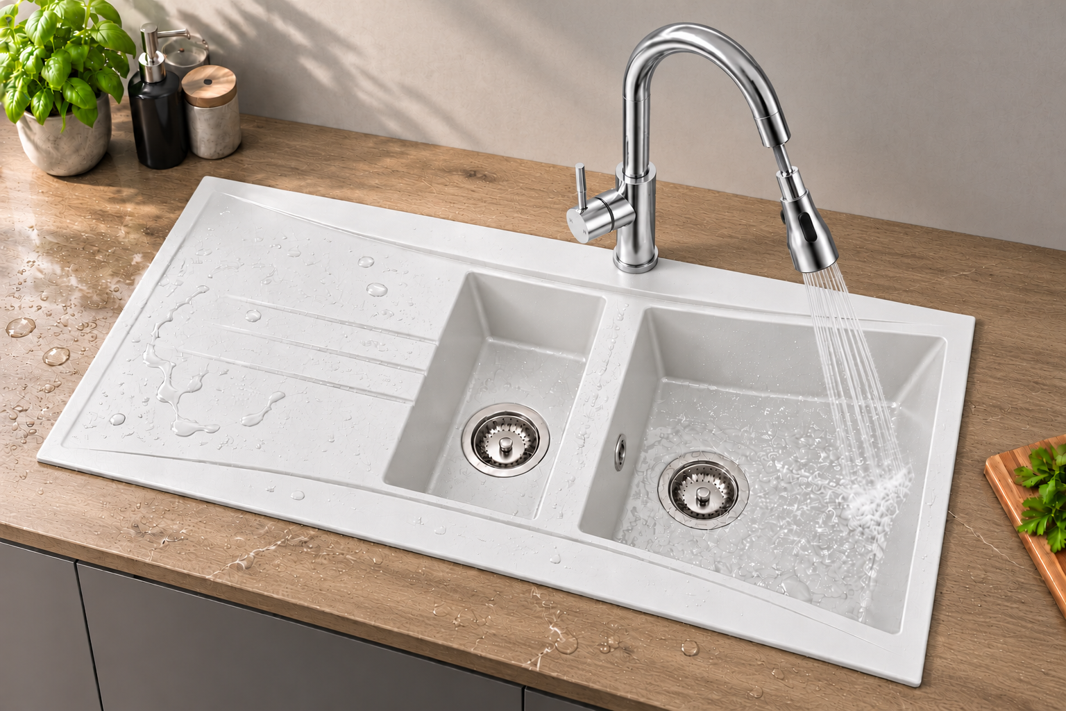 Liquida SEV150WH 1.5 Bowl White Reversible Composite Kitchen Sink 1000x530mm