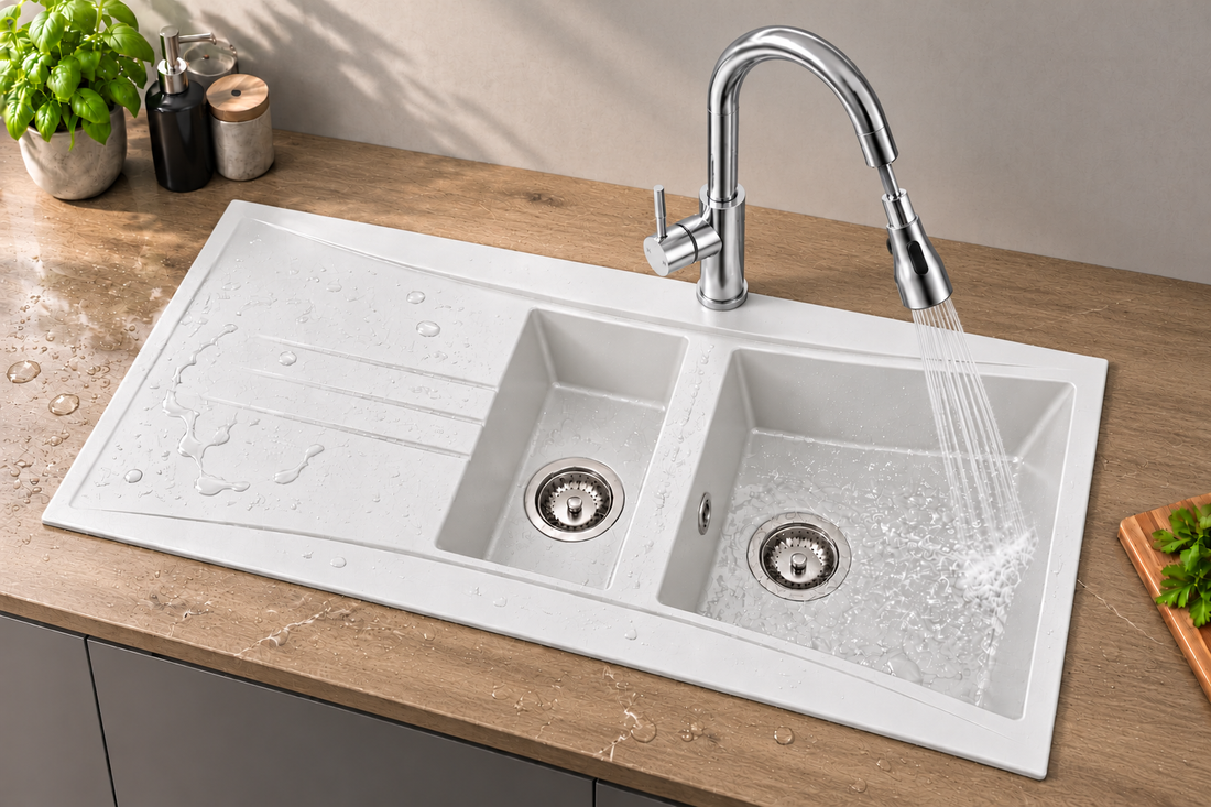 Liquida SEV150WH 1.5 Bowl White Reversible Composite Kitchen Sink 1000x530mm