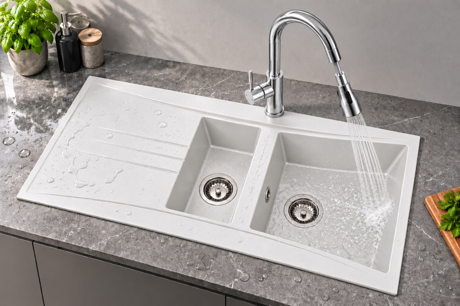 Liquida SEV150WH 1.5 Bowl White Reversible Composite Kitchen Sink 1000x530mm