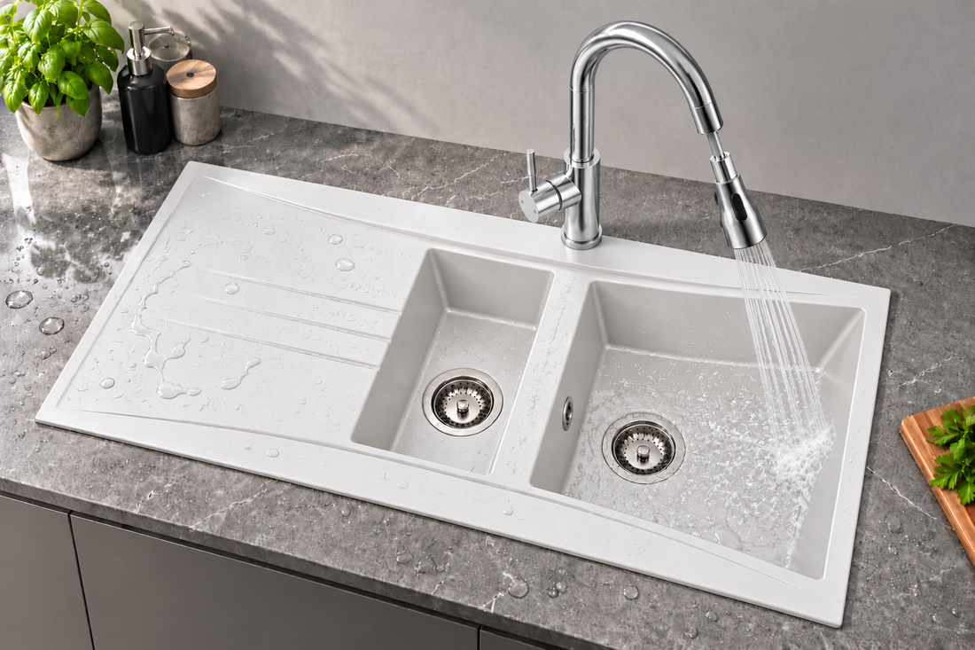 Liquida SEV150WH 1.5 Bowl White Reversible Composite Kitchen Sink 1000x530mm