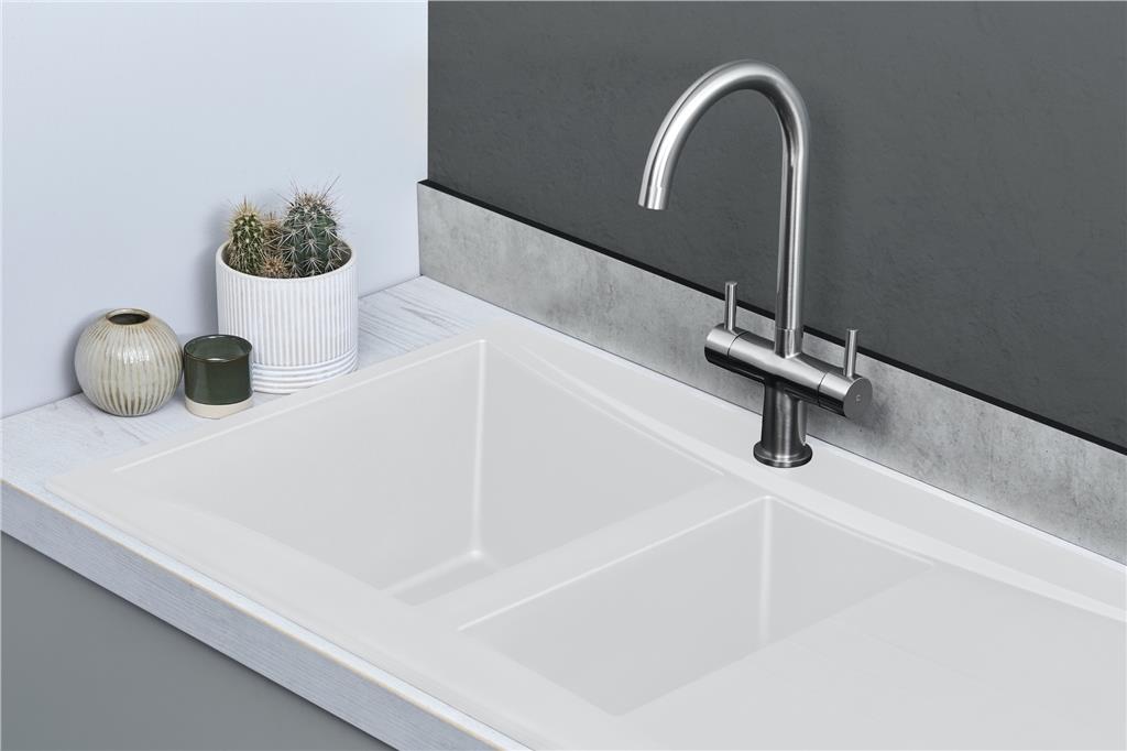 Liquida SEV150WH 1.5 Bowl Composite Reversible White Kitchen Sink And Waste Kit