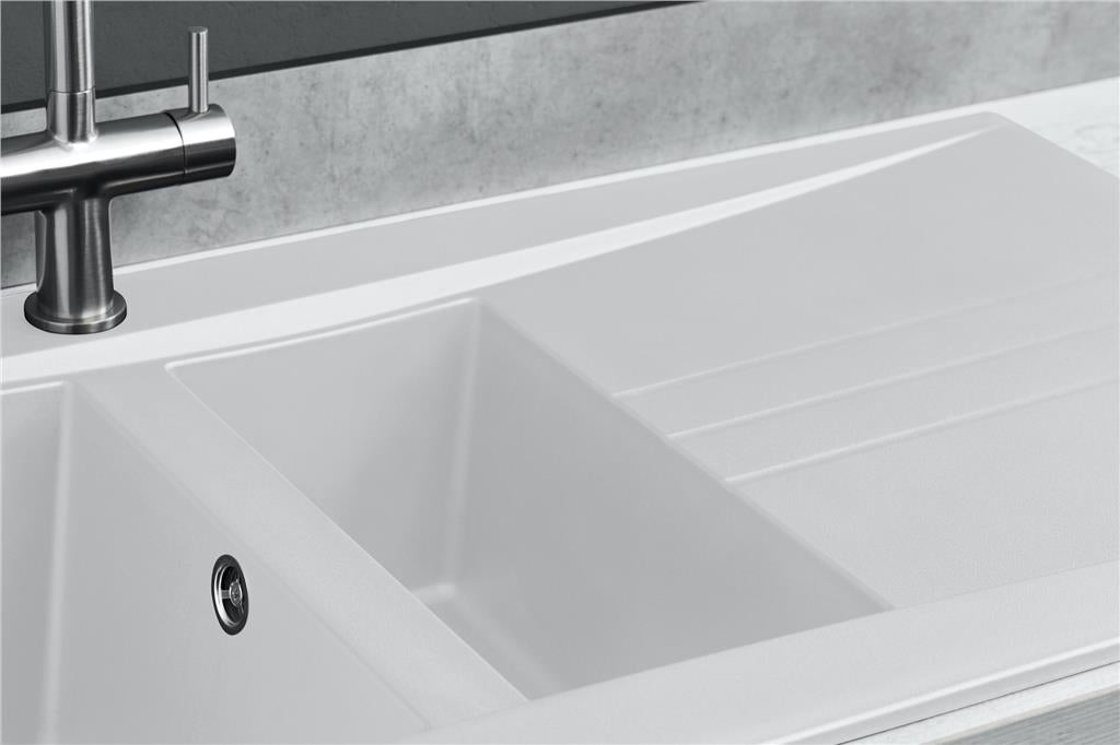 Liquida SEV150WH 1.5 Bowl Composite Reversible White Kitchen Sink And Waste Kit