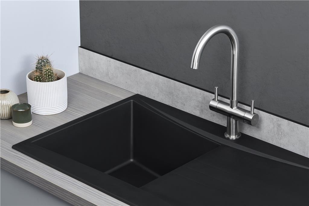 Liquida SEV860BL 1.0 Bowl Composite Reversible Black Kitchen Sink And Waste Kit