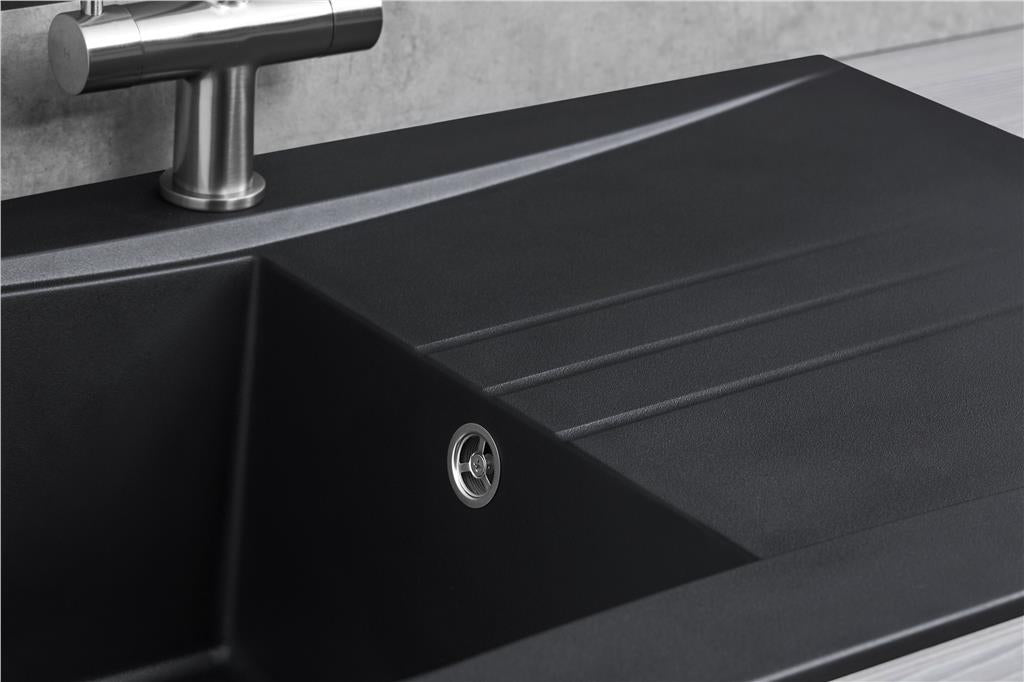 Liquida SEV860BL 1.0 Bowl Composite Reversible Black Kitchen Sink And Waste Kit