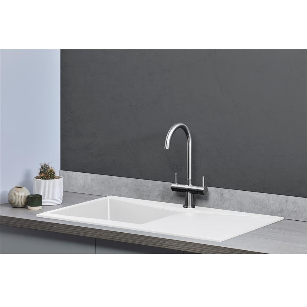 Liquida SEV860WH 1.0 Bowl Composite Reversible White Kitchen Sink And Waste Kit