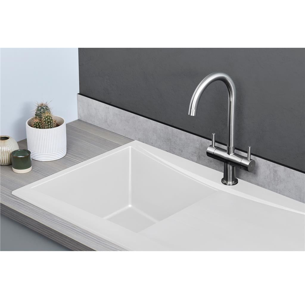 Liquida SEV860WH 1.0 Bowl Composite Reversible White Kitchen Sink And Waste Kit
