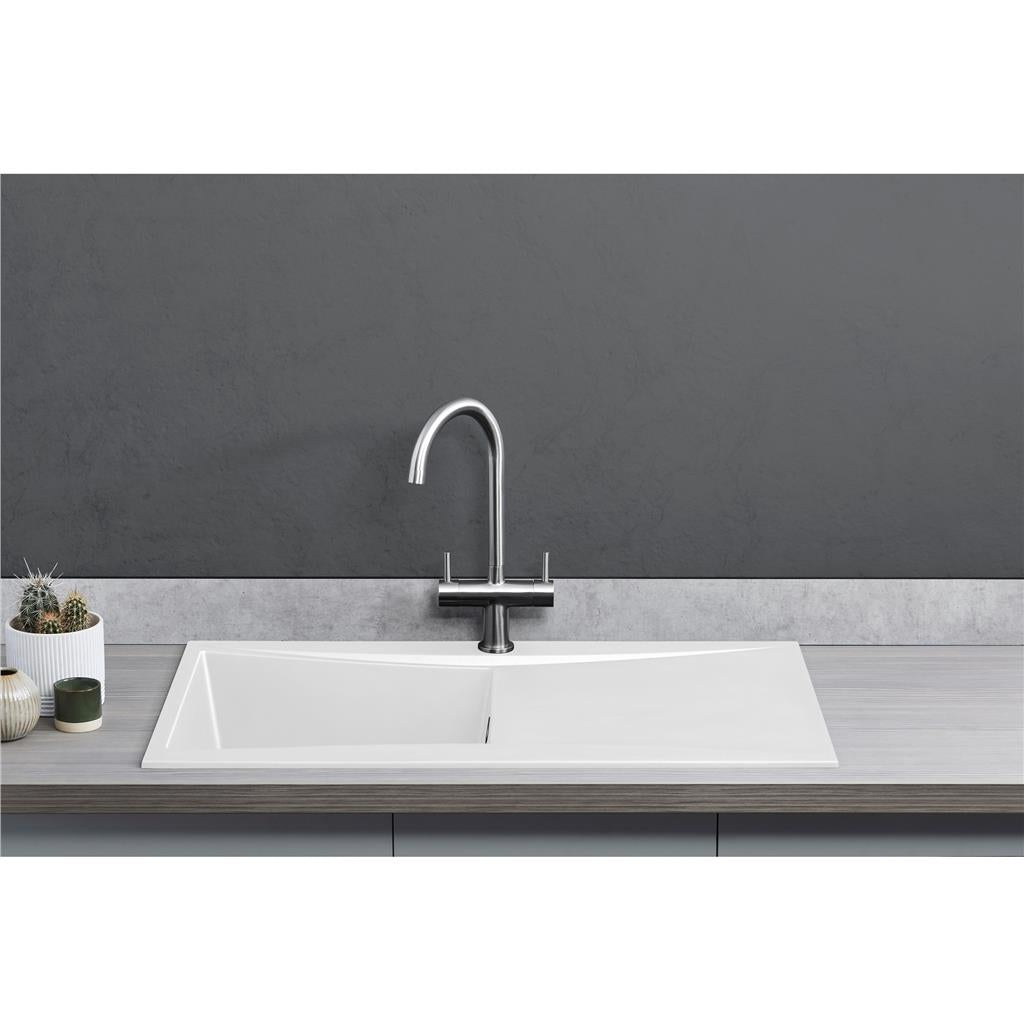 Liquida SEV860WH 1.0 Bowl Composite Reversible White Kitchen Sink And Waste Kit