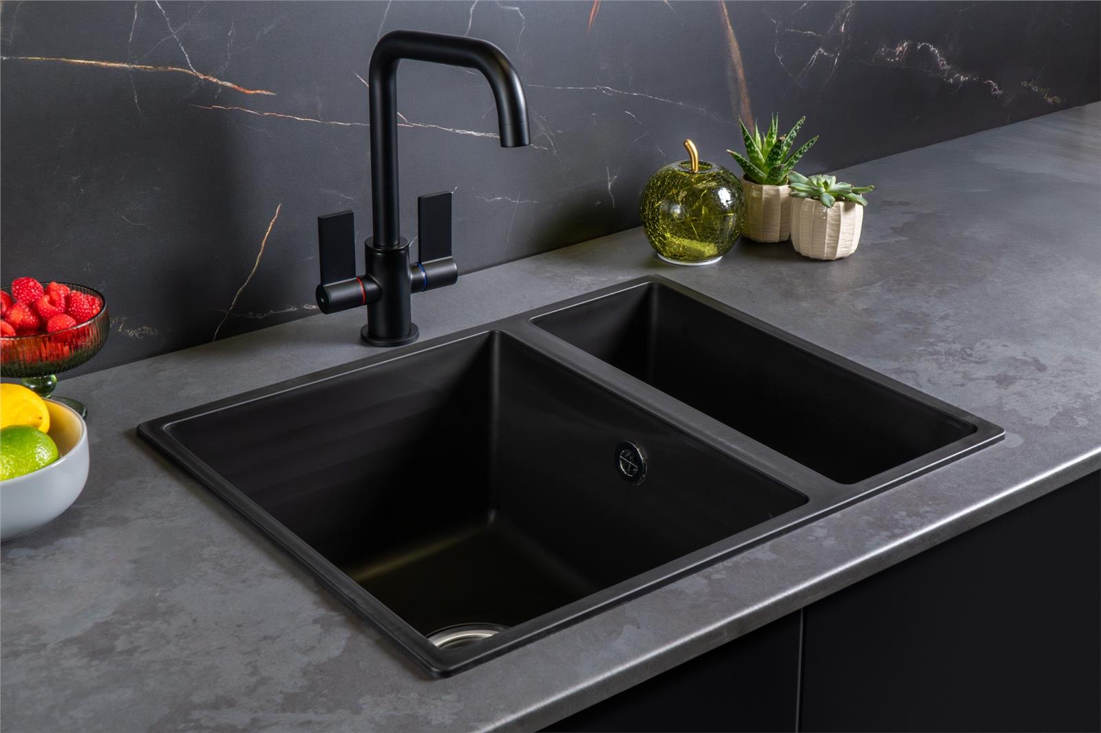 Liquida UND15BL 1.5 Bowl Black Undermount or Inset Kitchen Sink 560 x 440mm