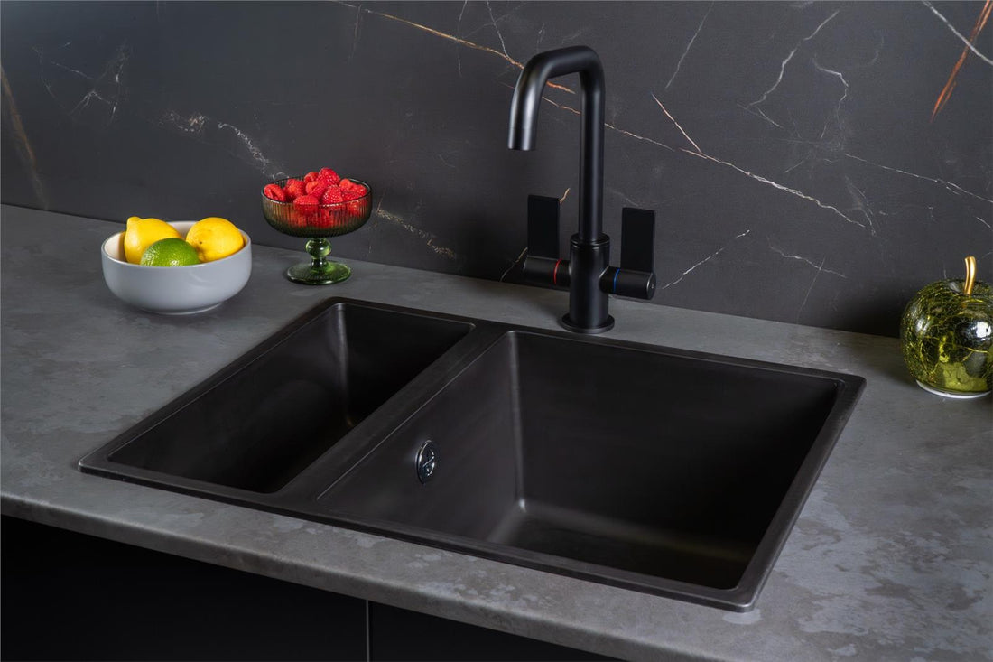 Liquida UND15BL 1.5 Bowl Black Undermount or Inset Kitchen Sink 560 x 440mm