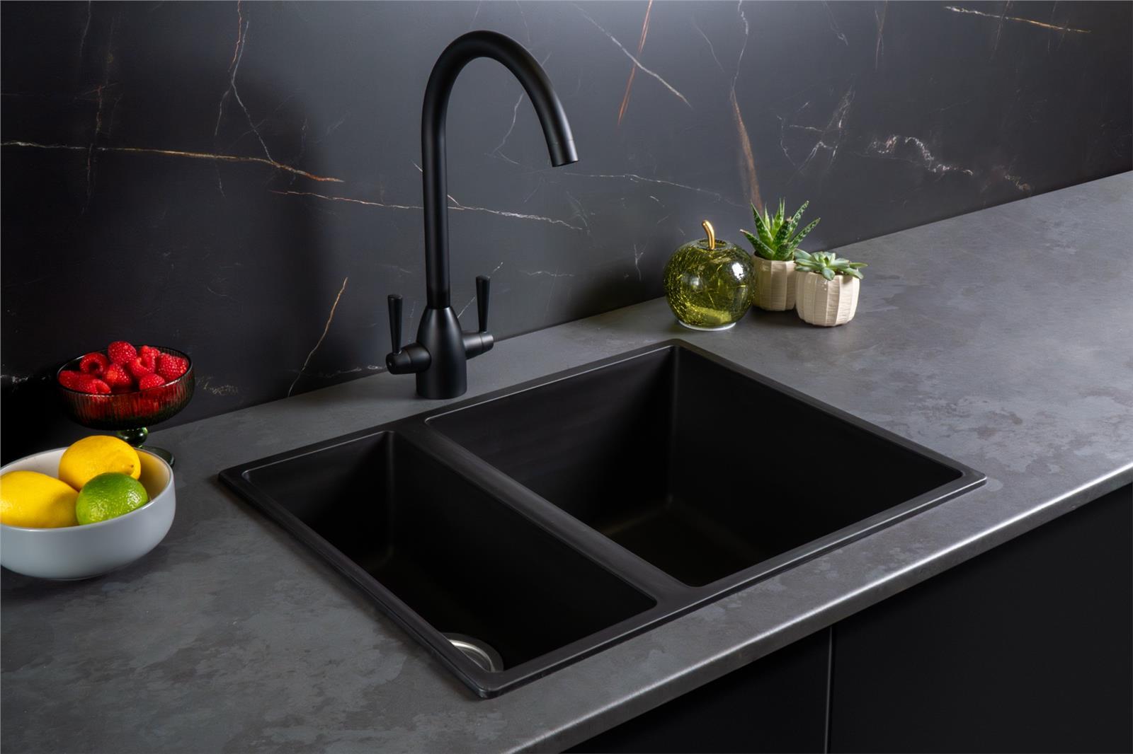 Liquida UND15BL 1.5 Bowl Black Undermount or Inset Kitchen Sink 560 x 440mm
