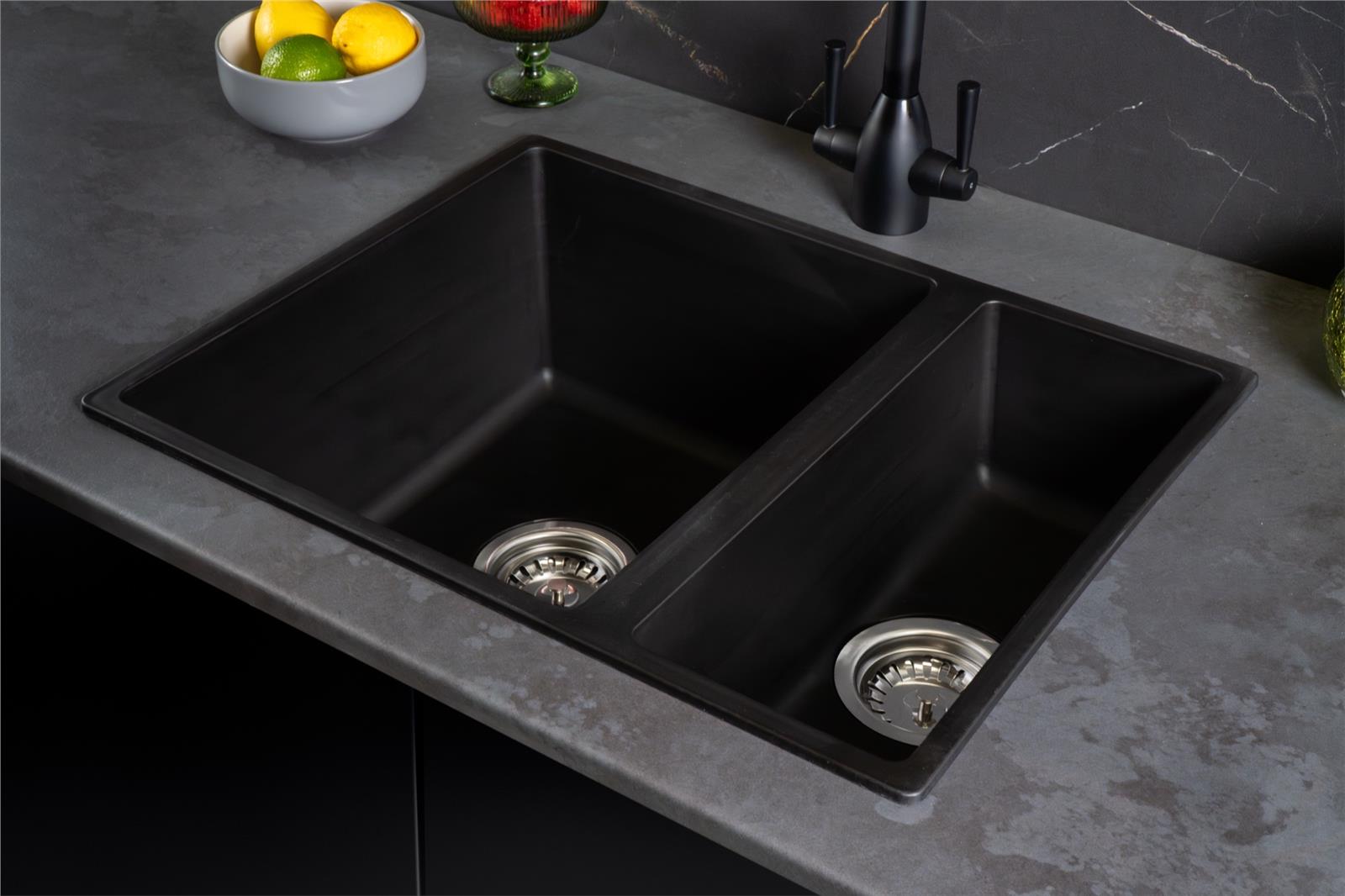 Liquida UND15BL 1.5 Bowl Black Undermount or Inset Kitchen Sink 560 x 440mm