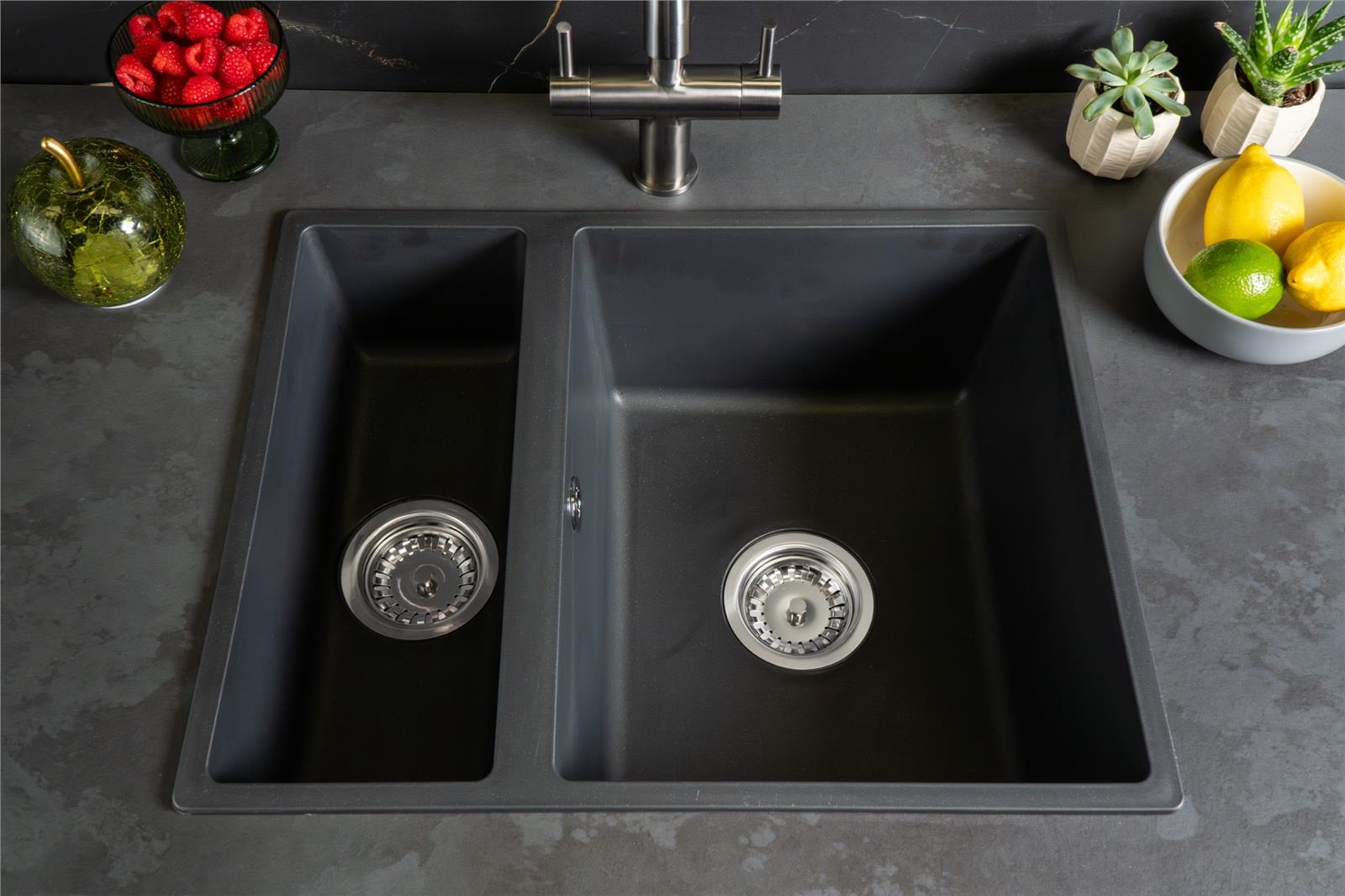 Liquida UND15GR 1.5 Bowl Dark Grey Undermount or Inset Kitchen Sink 560 x 440mm
