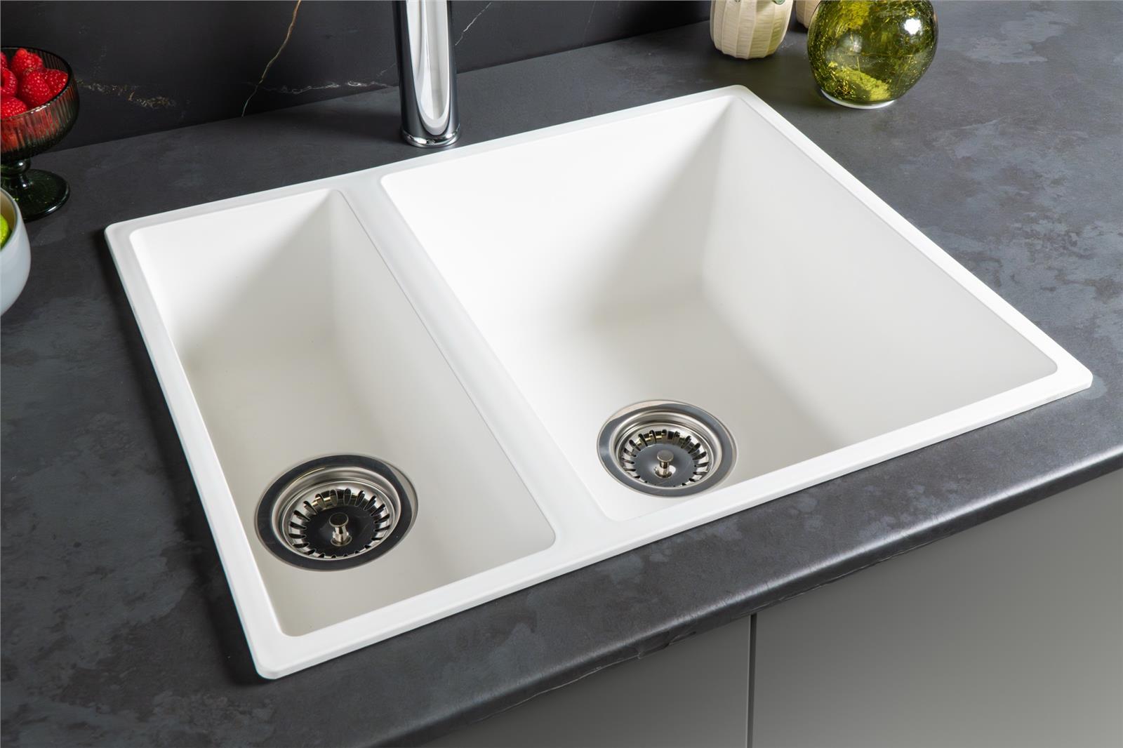 Liquida UND15WH 1.5 Bowl White Undermount or Inset Kitchen Sink 560 x 440mm