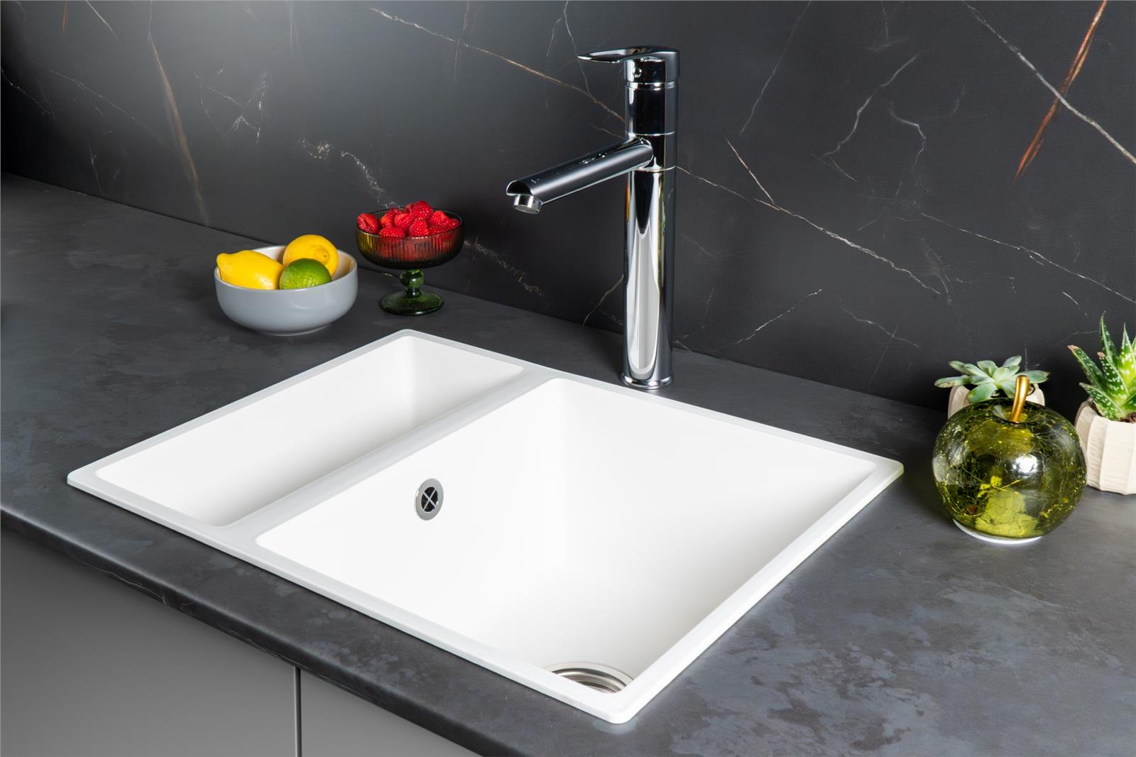 Liquida UND15WH 1.5 Bowl White Undermount or Inset Kitchen Sink 560 x 440mm