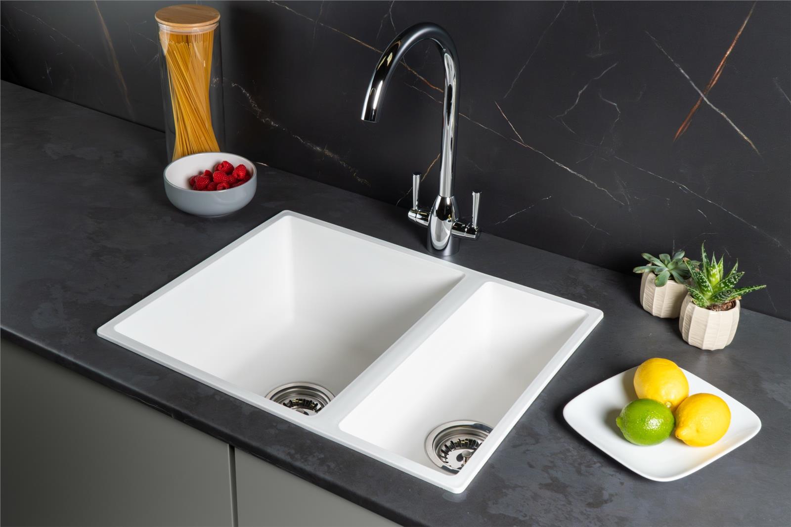 Liquida UND15WH 1.5 Bowl White Undermount or Inset Kitchen Sink 560 x 440mm
