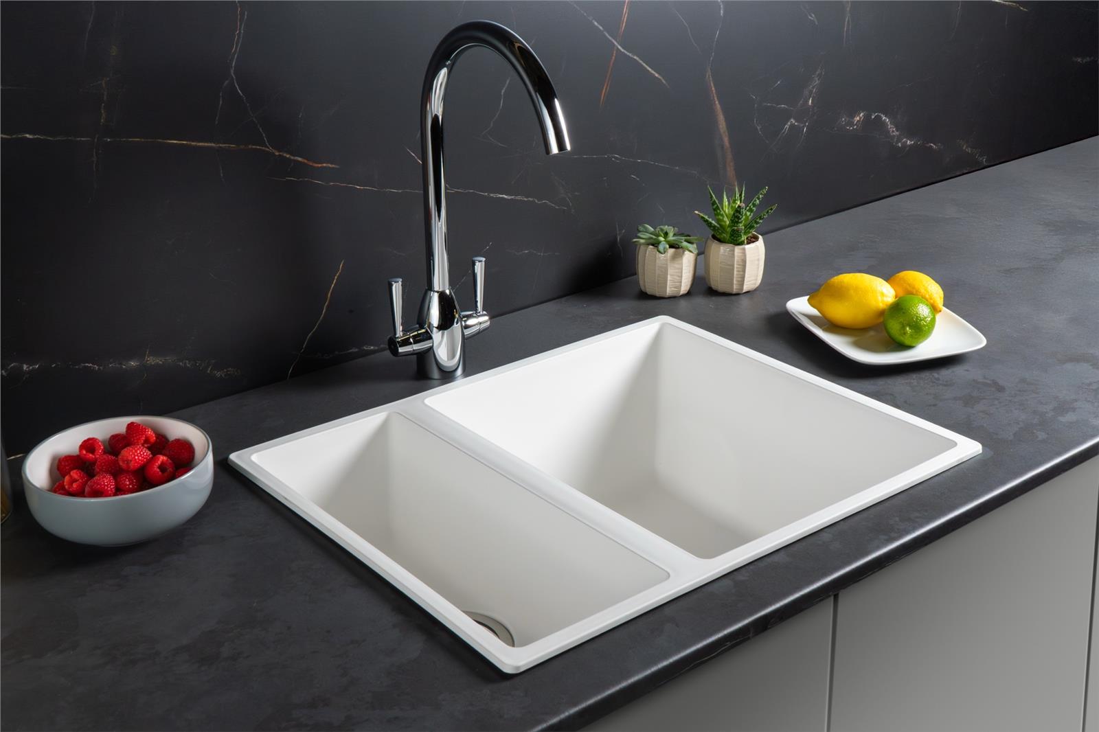 Liquida UND15WH 1.5 Bowl White Undermount or Inset Kitchen Sink 560 x 440mm