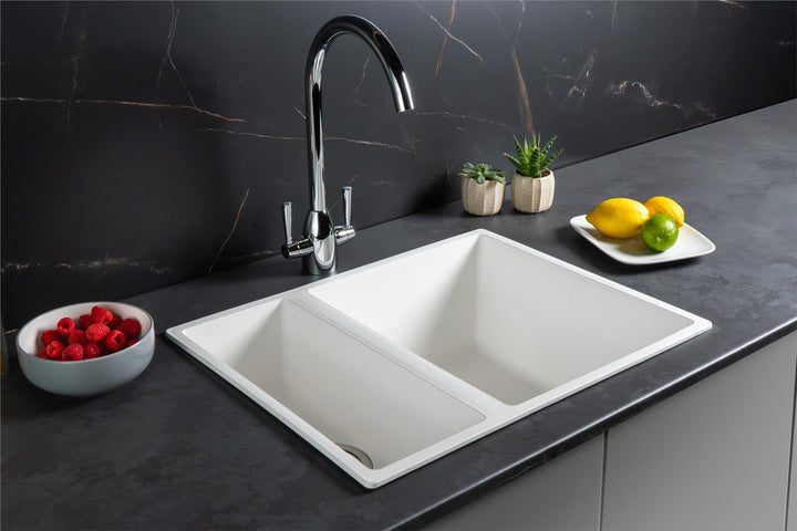 Liquida UND15WH 1.5 Bowl White Undermount or Inset Kitchen Sink 560 x 440mm