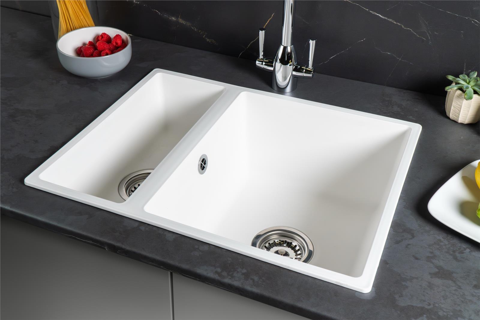 Liquida UND15WH 1.5 Bowl White Undermount or Inset Kitchen Sink 560 x 440mm