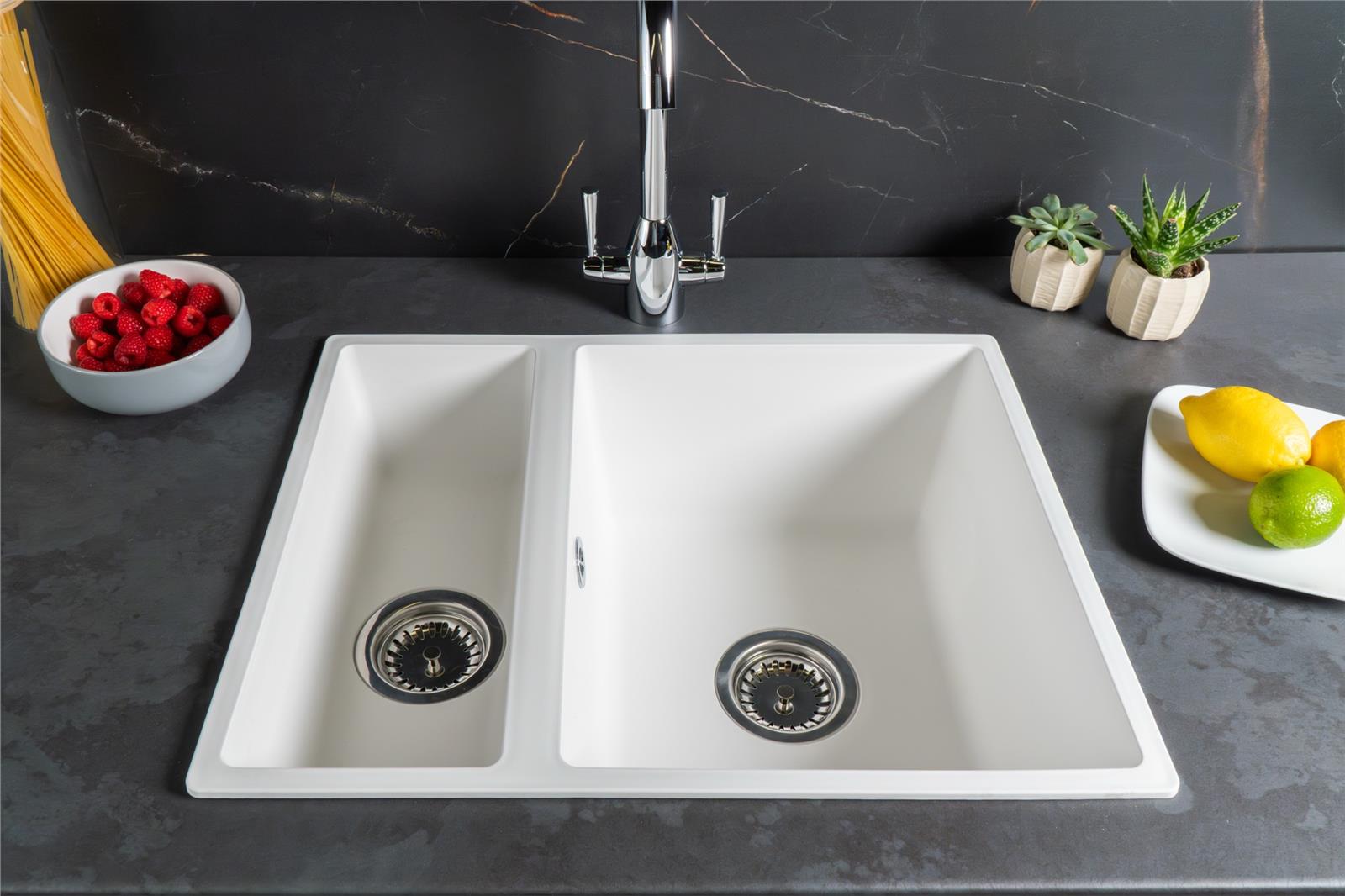 Liquida UND15WH 1.5 Bowl White Undermount or Inset Kitchen Sink 560 x 440mm