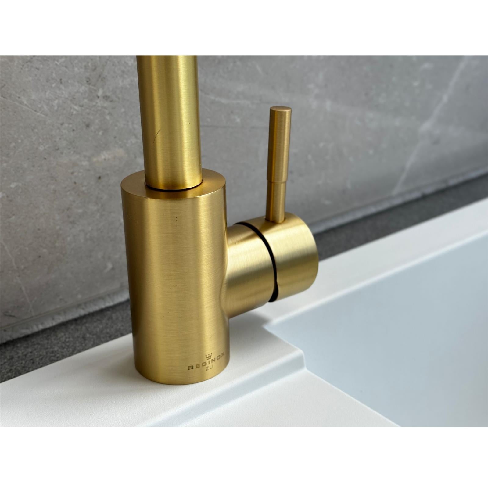 Reginox Taravo BG Single Lever Swan Neck Brushed Gold Kitchen Mixer Tap