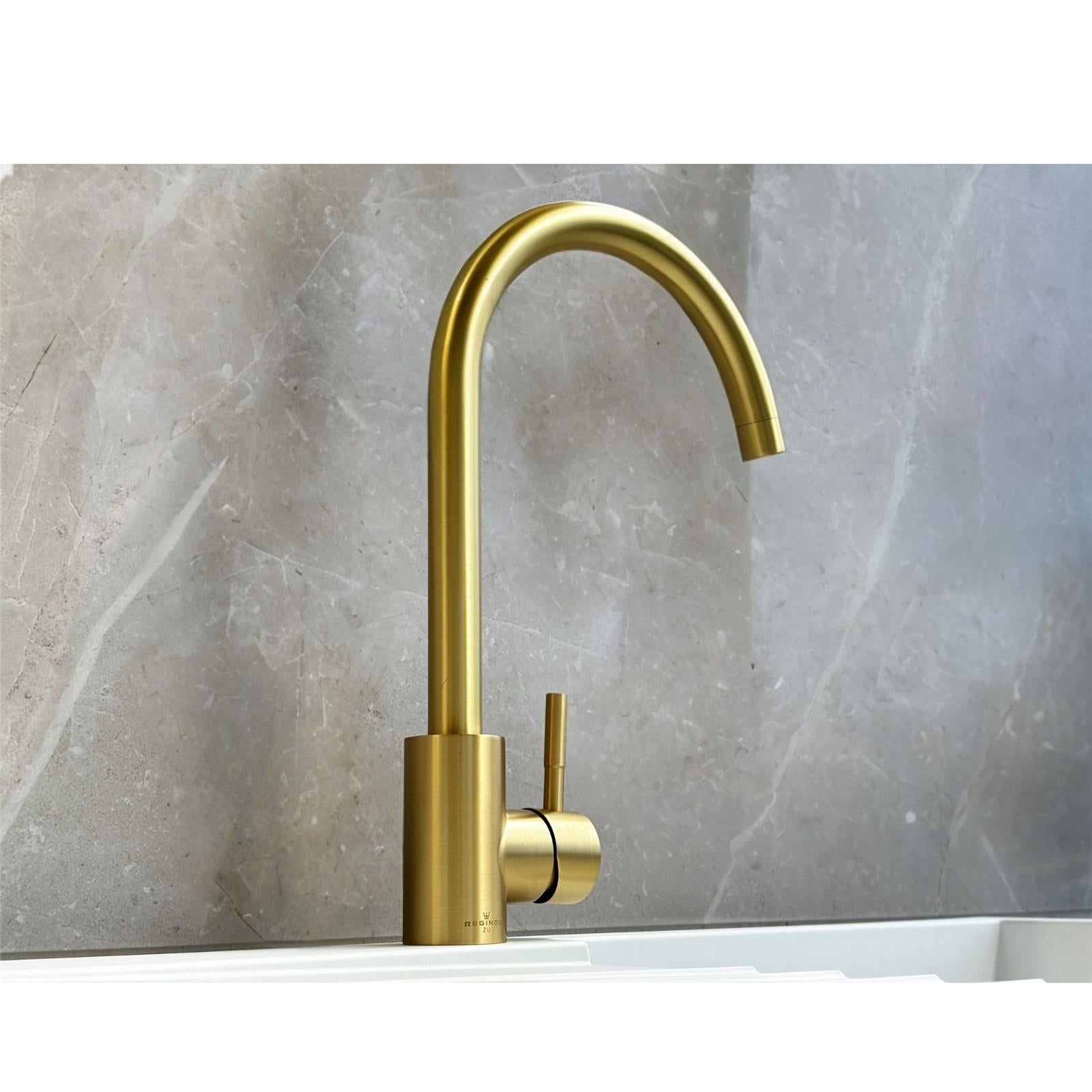 Reginox Taravo BG Single Lever Swan Neck Brushed Gold Kitchen Mixer Tap