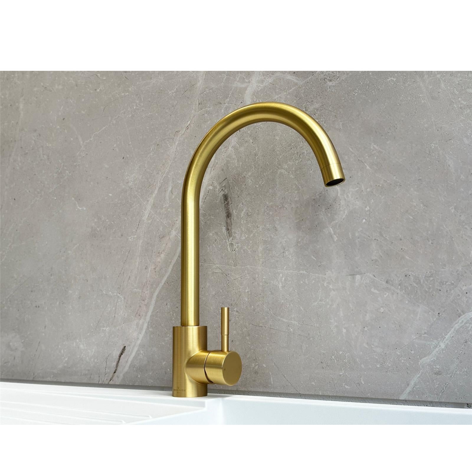 Reginox Taravo BG Single Lever Swan Neck Brushed Gold Kitchen Mixer Tap