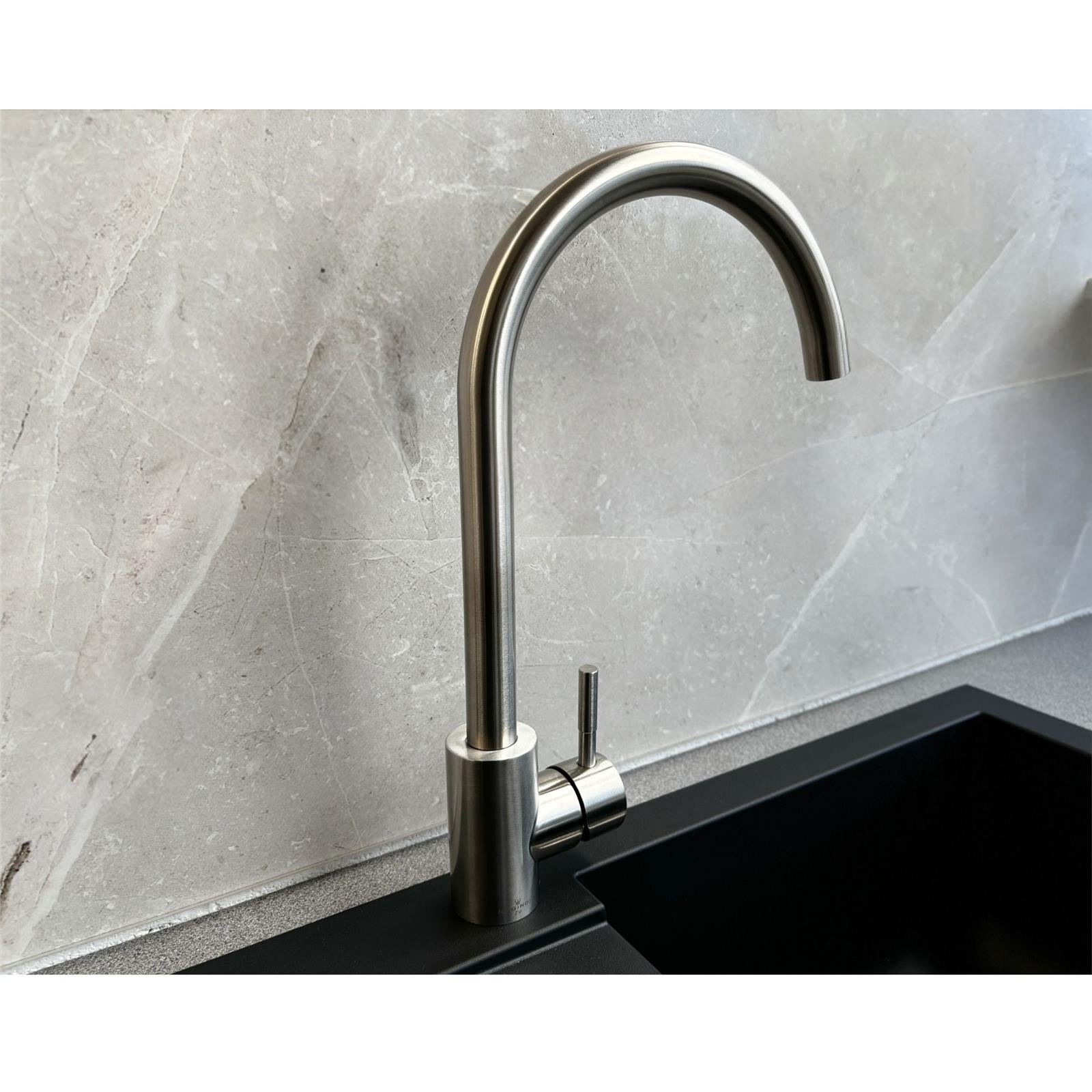 Reginox Taravo Brushed Nickel Single Lever Swan Neck Kitchen Tap - GRADED