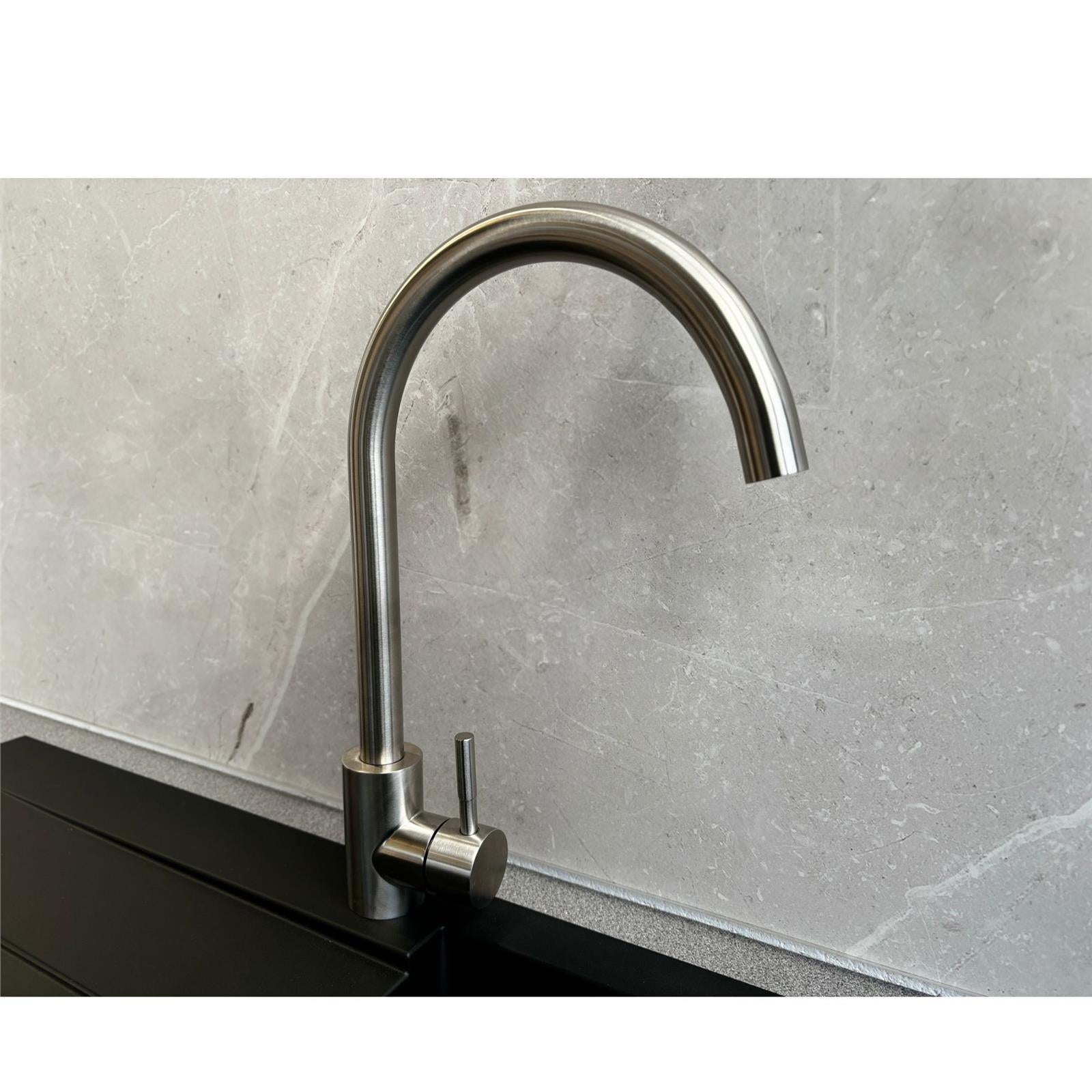Reginox Taravo Brushed Nickel Single Lever Swan Neck Kitchen Tap - GRADED