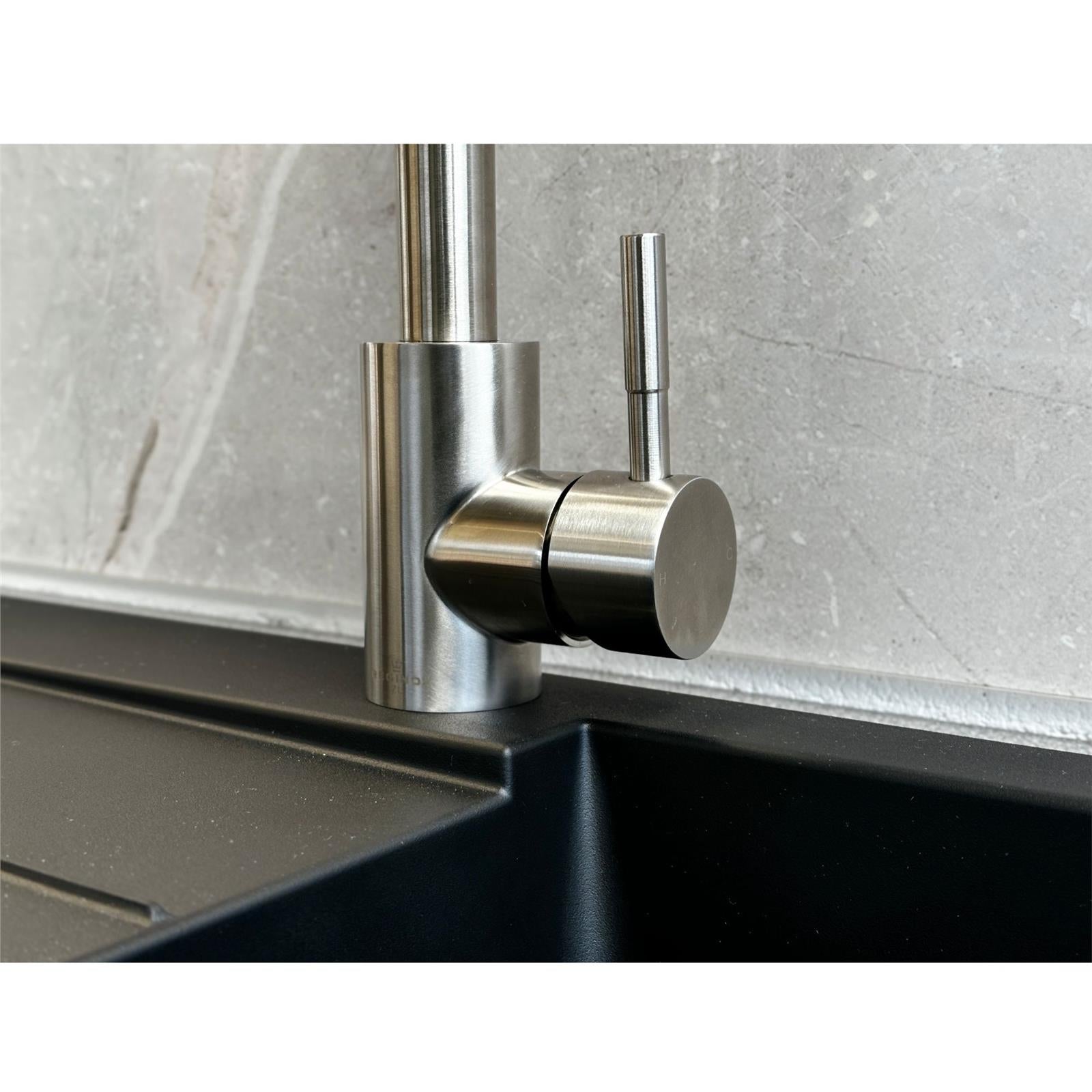 Reginox Taravo Brushed Nickel Single Lever Swan Neck Kitchen Tap - GRADED