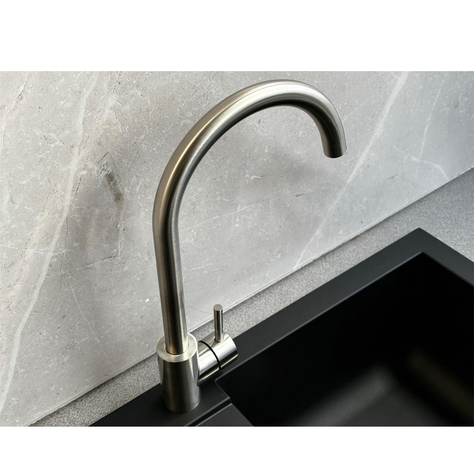 Reginox Taravo Brushed Nickel Single Lever Swan Neck Kitchen Tap - GRADED