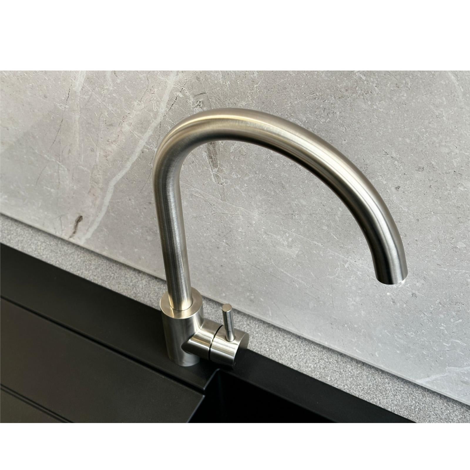 Reginox Taravo Brushed Nickel Single Lever Swan Neck Kitchen Tap - GRADED