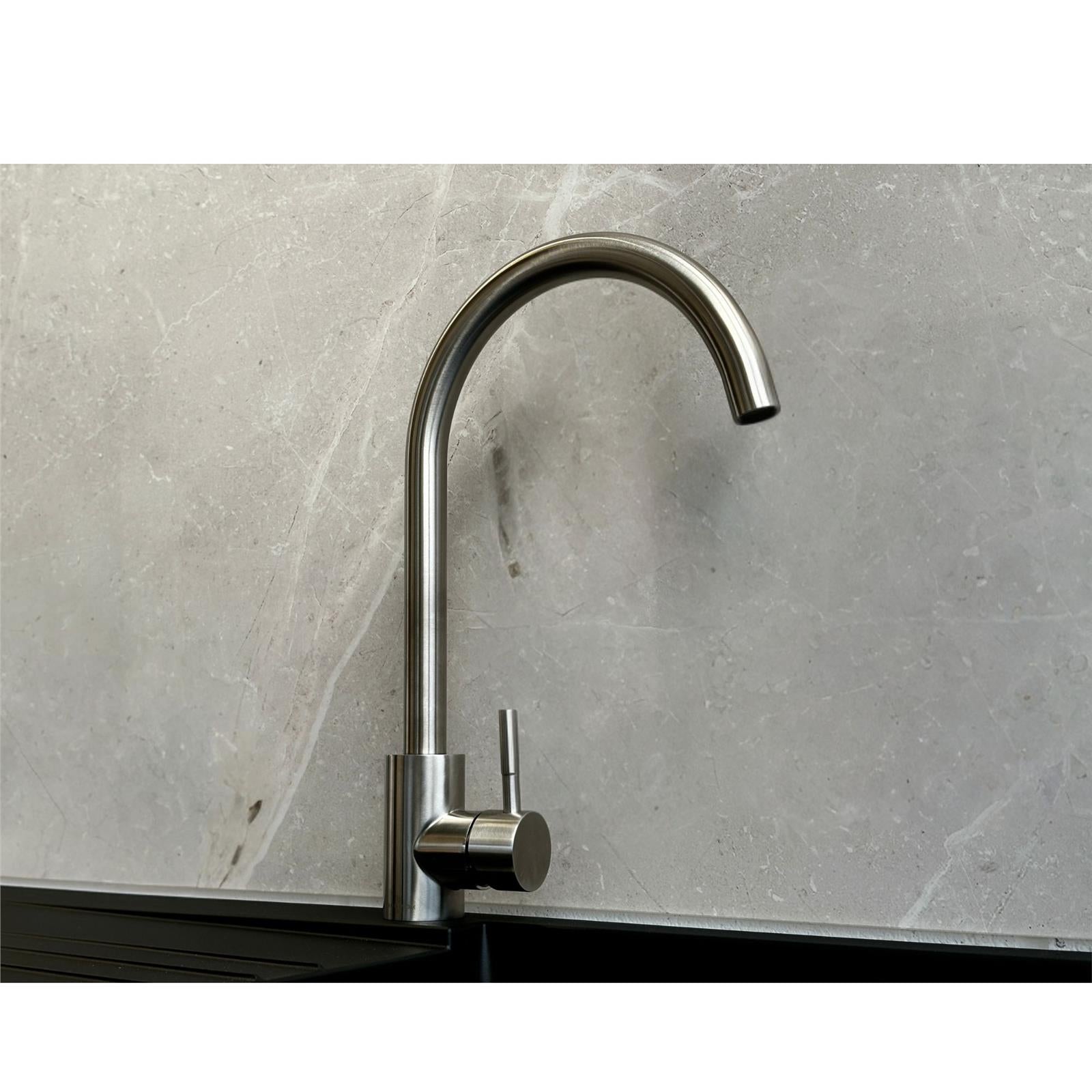 Reginox Taravo Brushed Nickel Single Lever Swan Neck Kitchen Tap - GRADED