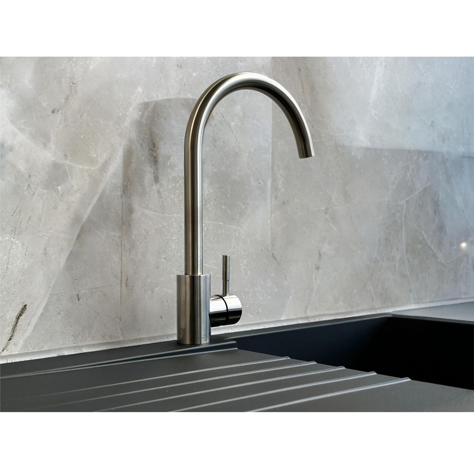 Reginox Taravo Brushed Nickel Single Lever Swan Neck Kitchen Tap - GRADED