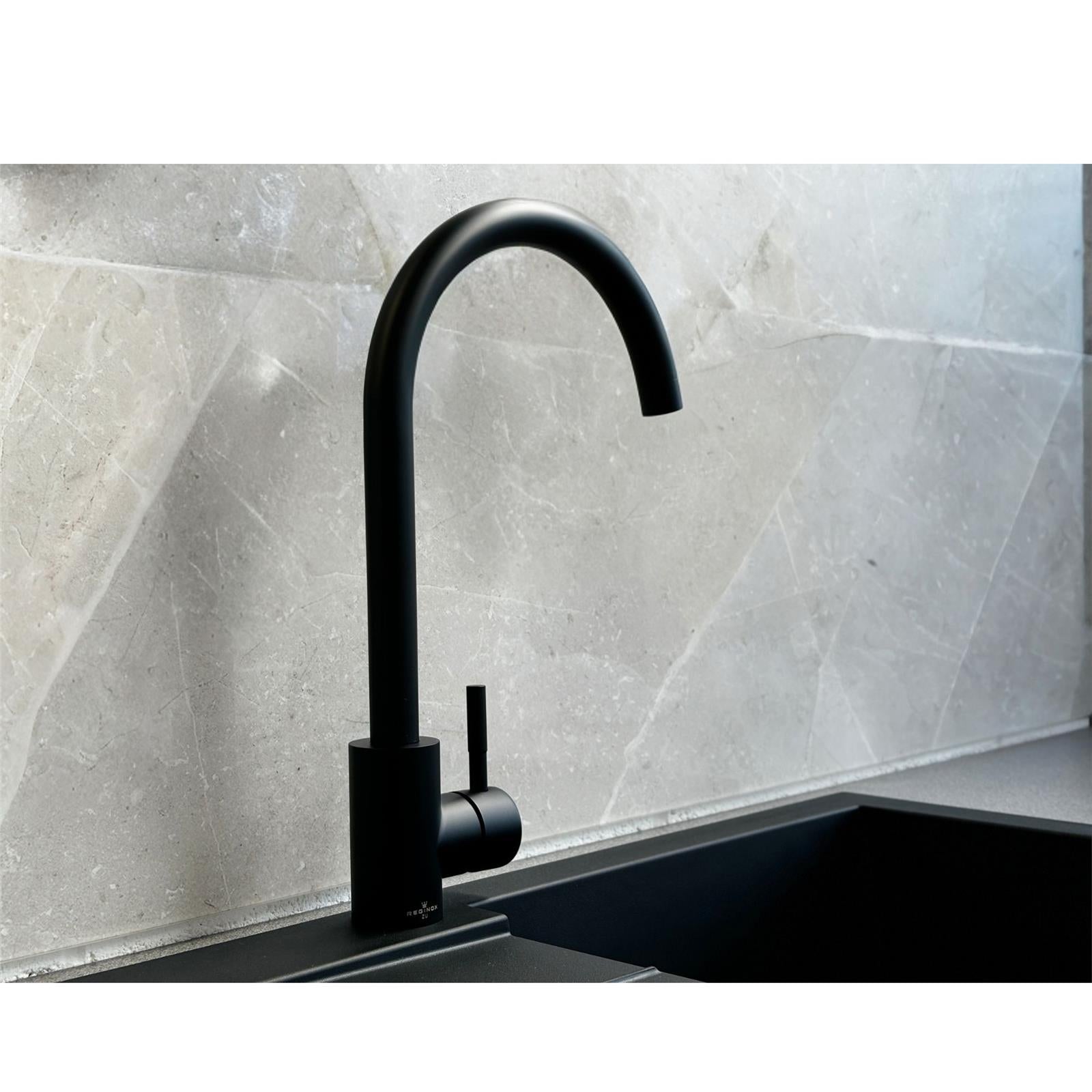 Reginox Taravo MB Single Lever Swan Neck Matt Black Kitchen Mixer Tap