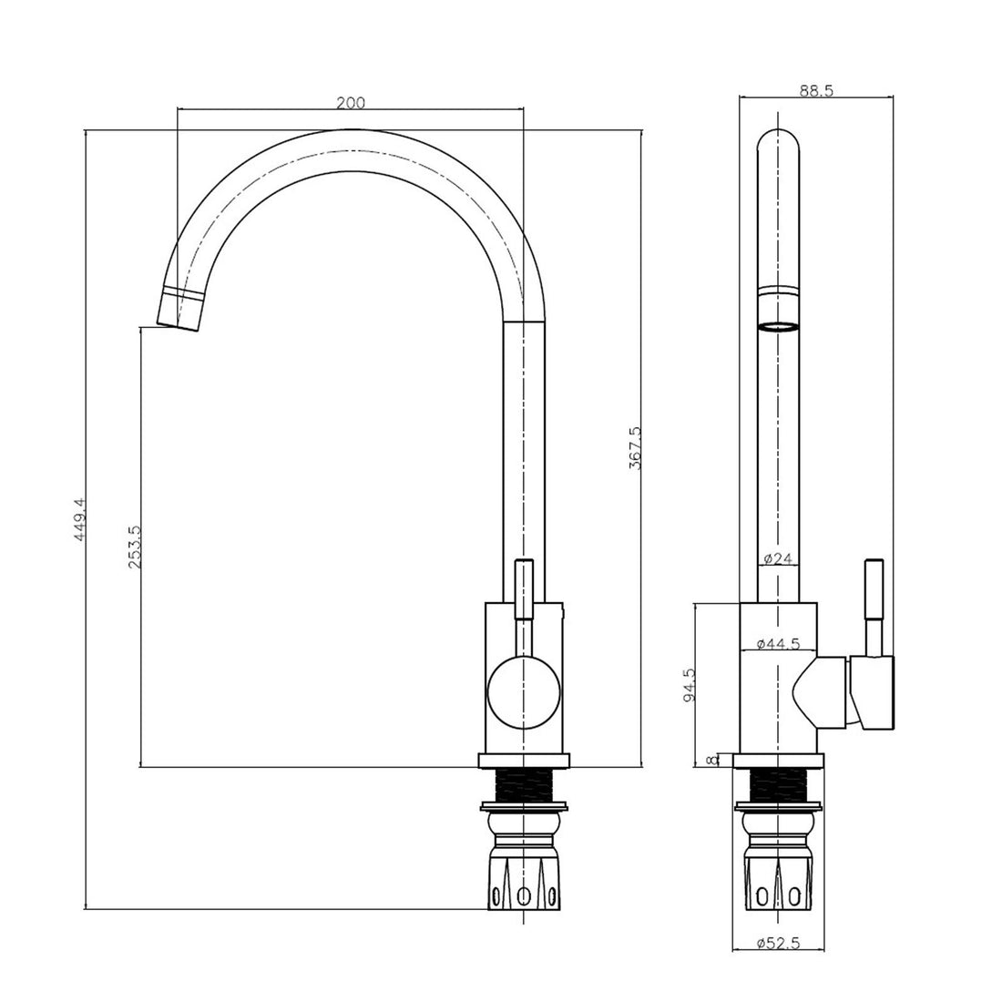 Reginox Taravo Brushed Nickel Single Lever Swan Neck Kitchen Tap - GRADED