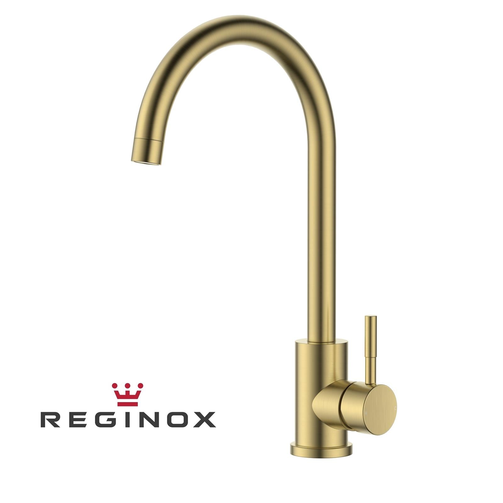 Reginox Taravo BG Single Lever Swan Neck Brushed Gold Kitchen Mixer Tap