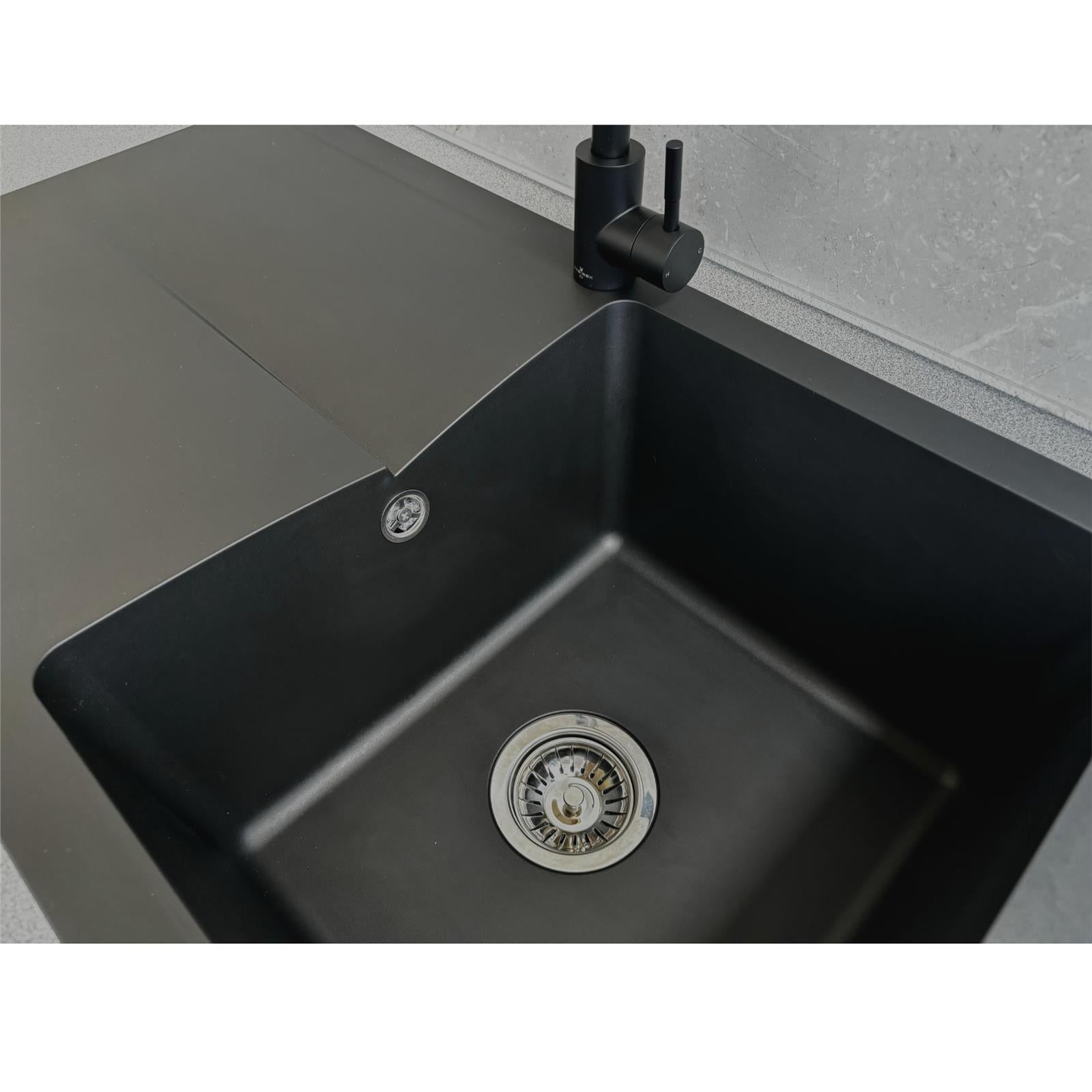 Liquida TEC860BL 1.0 Bowl Composite Reversible Black Kitchen Sink And Waste Kit