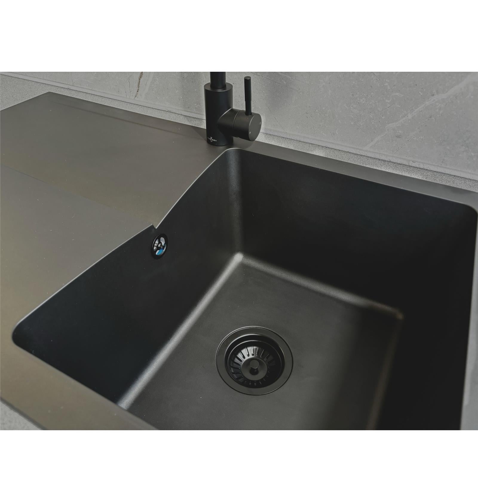 Liquida TEC860BL 1.0 Bowl Composite Reversible Black Kitchen Sink And Waste Kit
