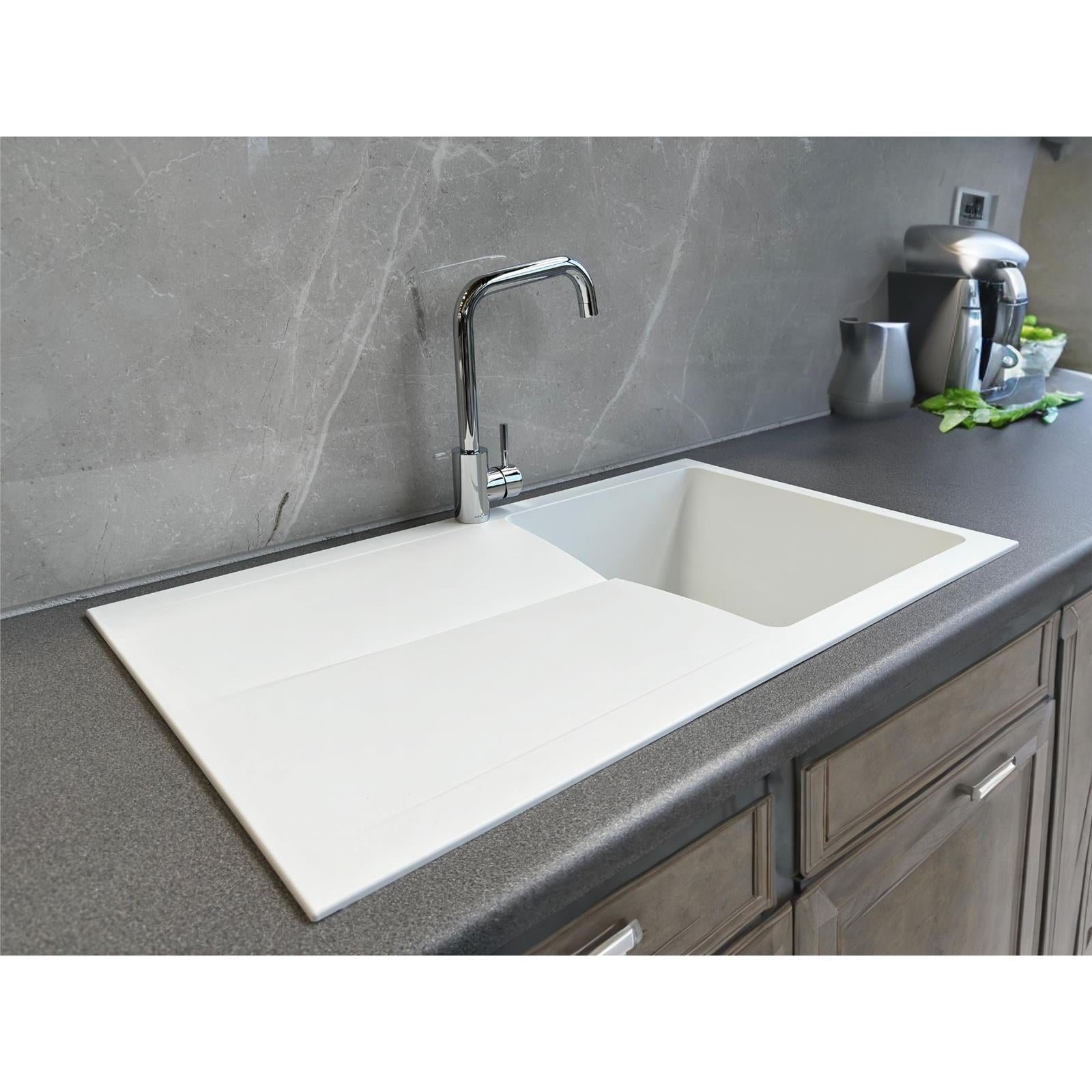 Liquida TEC860WH 1.0 Bowl Composite Reversible White Kitchen Sink And Waste Kit