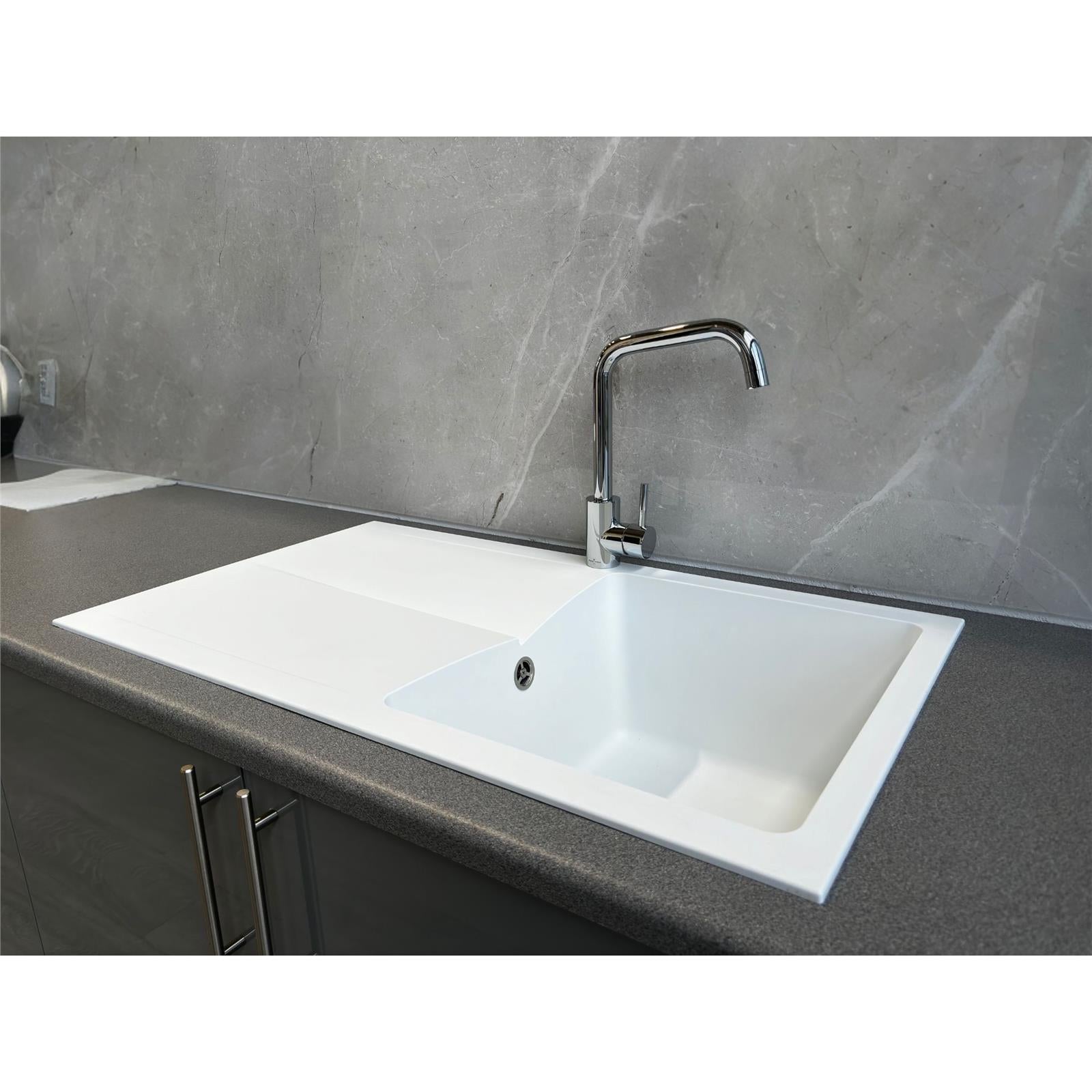 Liquida TEC860WH 1.0 Bowl Composite Reversible White Kitchen Sink And Waste Kit