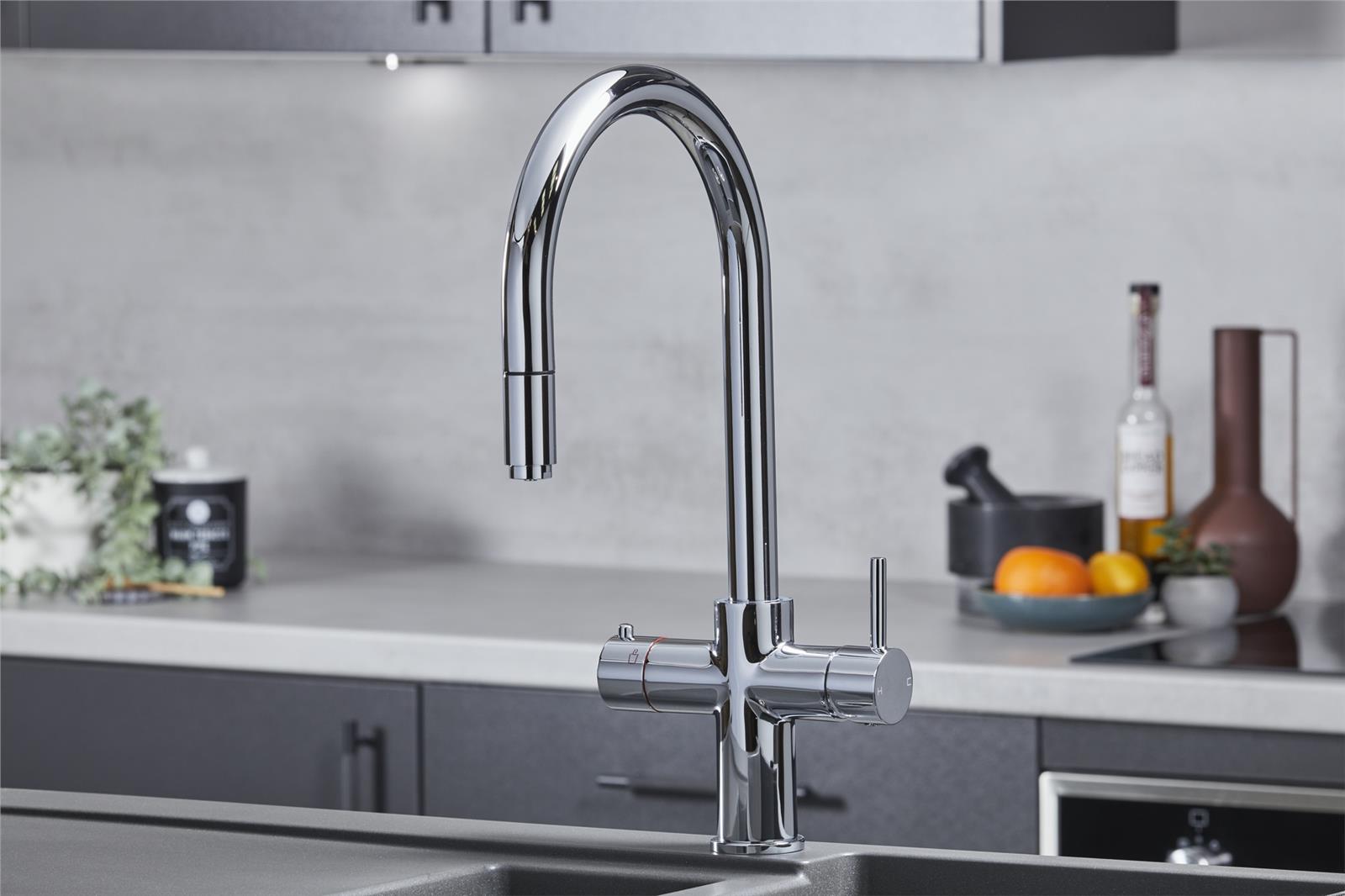 Liquida HT35CH 3 In 1 Pull Out Spray Chrome Instant Boiling Water Kitchen Tap