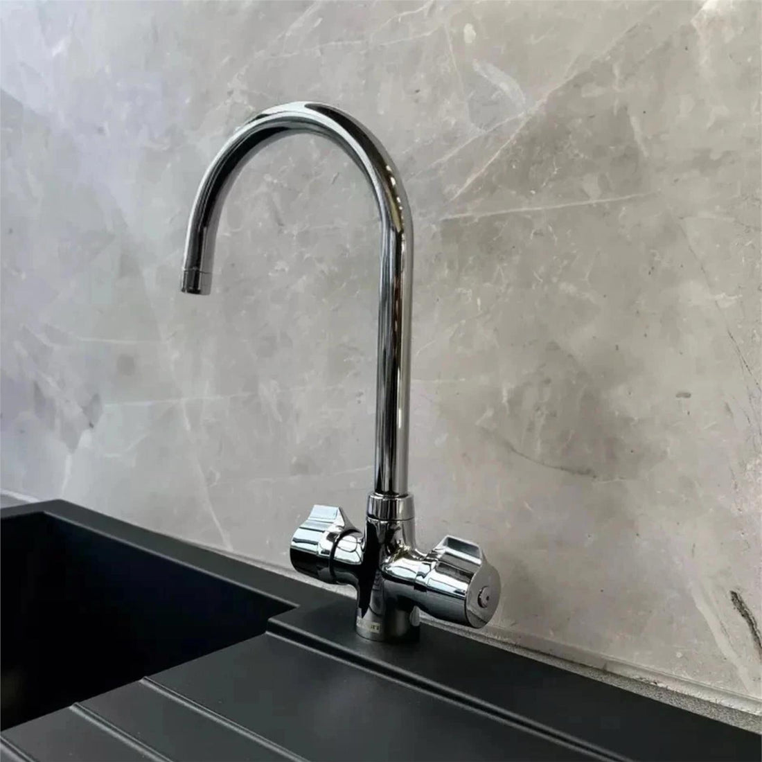 Franke Danube J Spout Traditional Twin Lever Chrome Kitchen Mixer Tap - GRADED