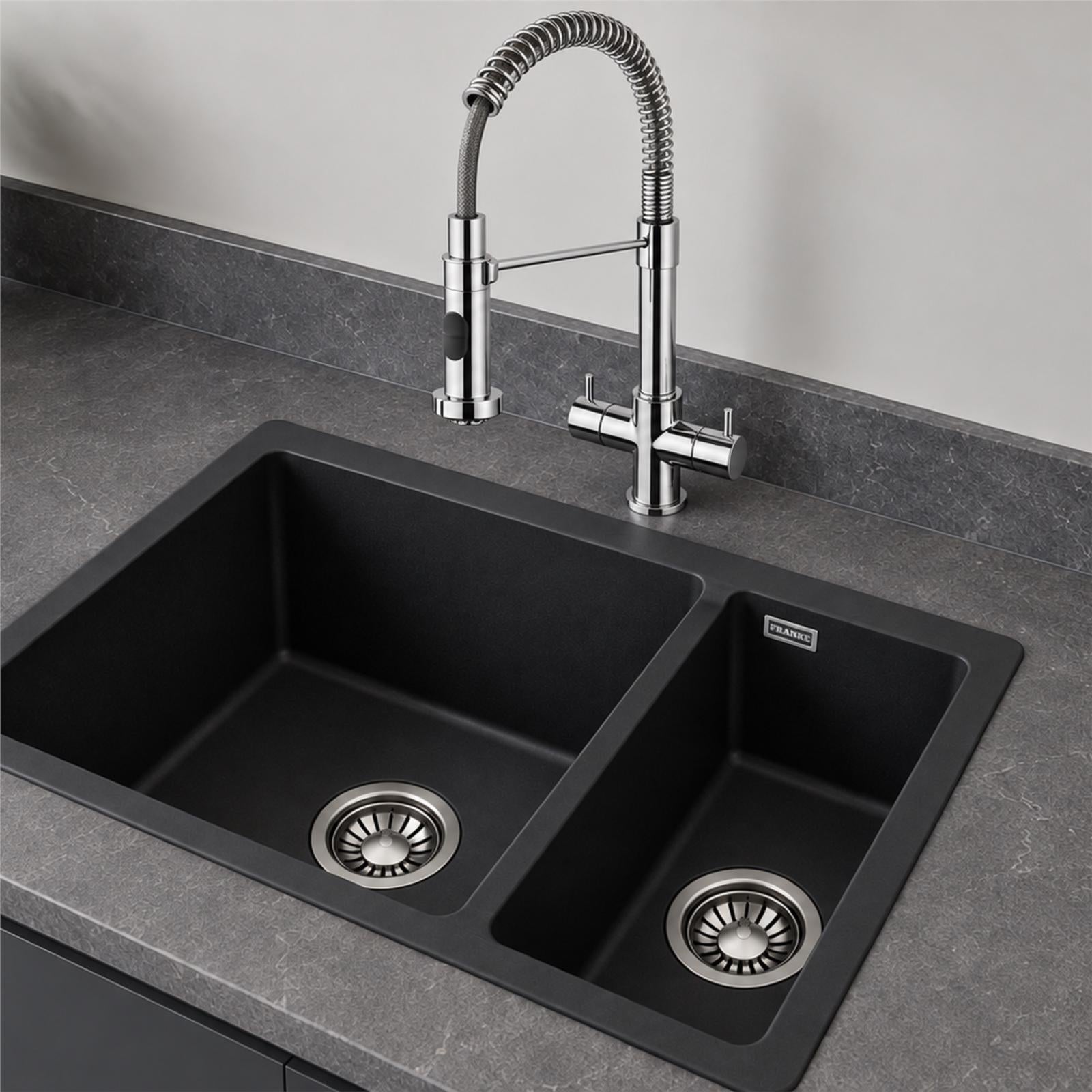 Franke Varzo Pull Out Mono Mixer Quarter Turn Twin Lever Chrome Kitchen Tap