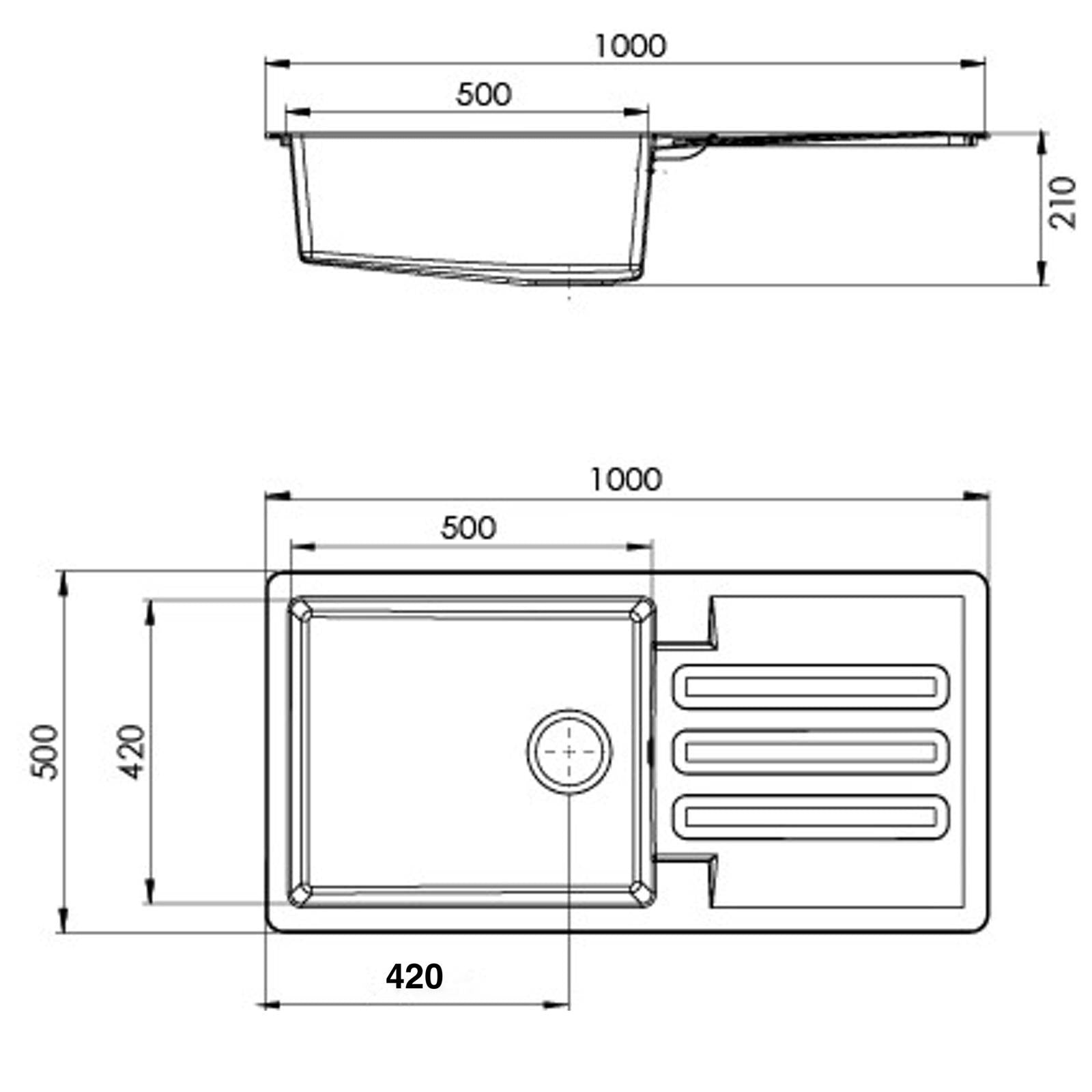 Liquida VG10BL 1.0 Bowl Composite Reversible Inset Black Kitchen Sink With Waste