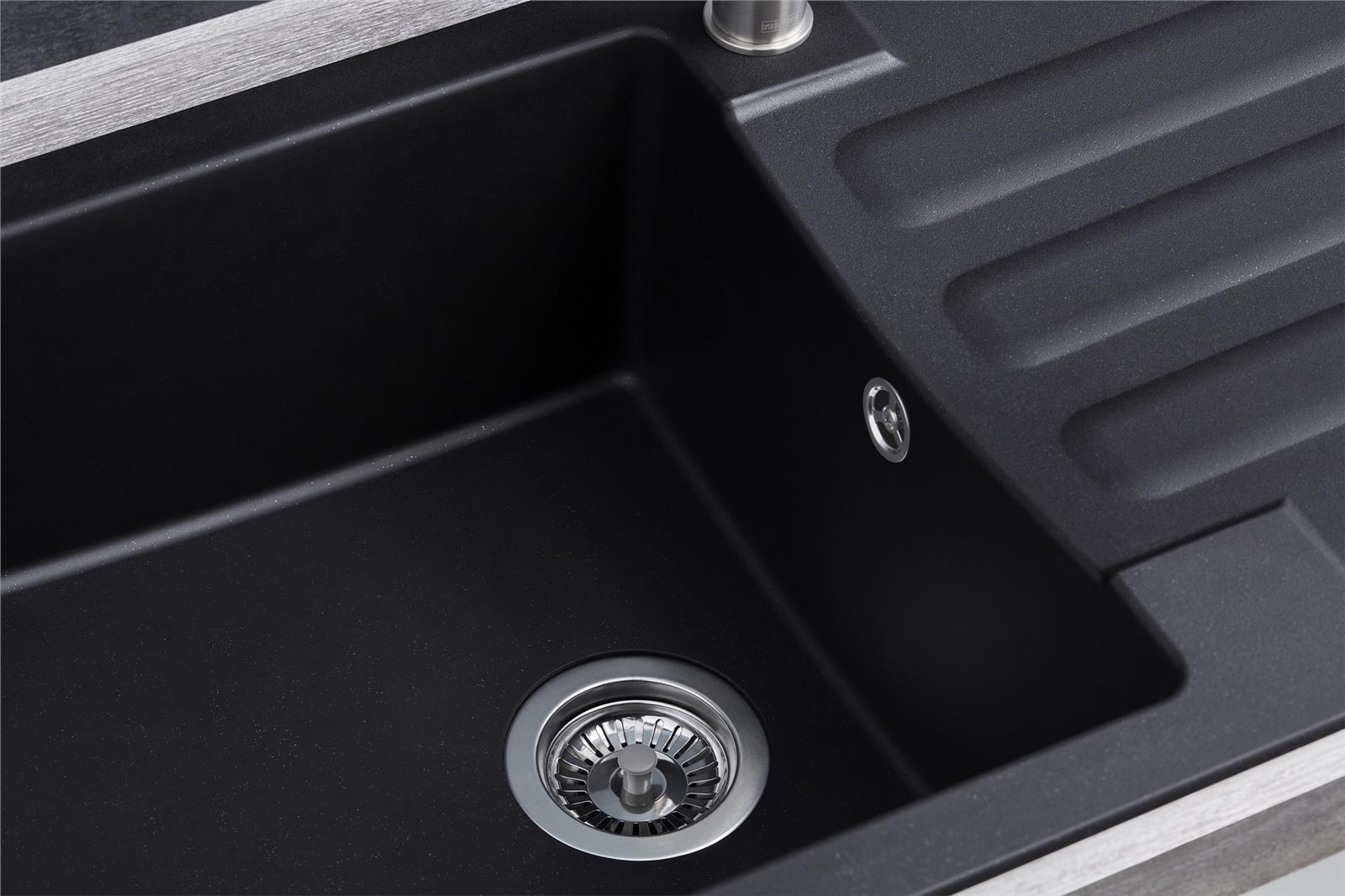 Liquida VG10BL 1.0 Bowl Composite Reversible Inset Black Kitchen Sink With Waste